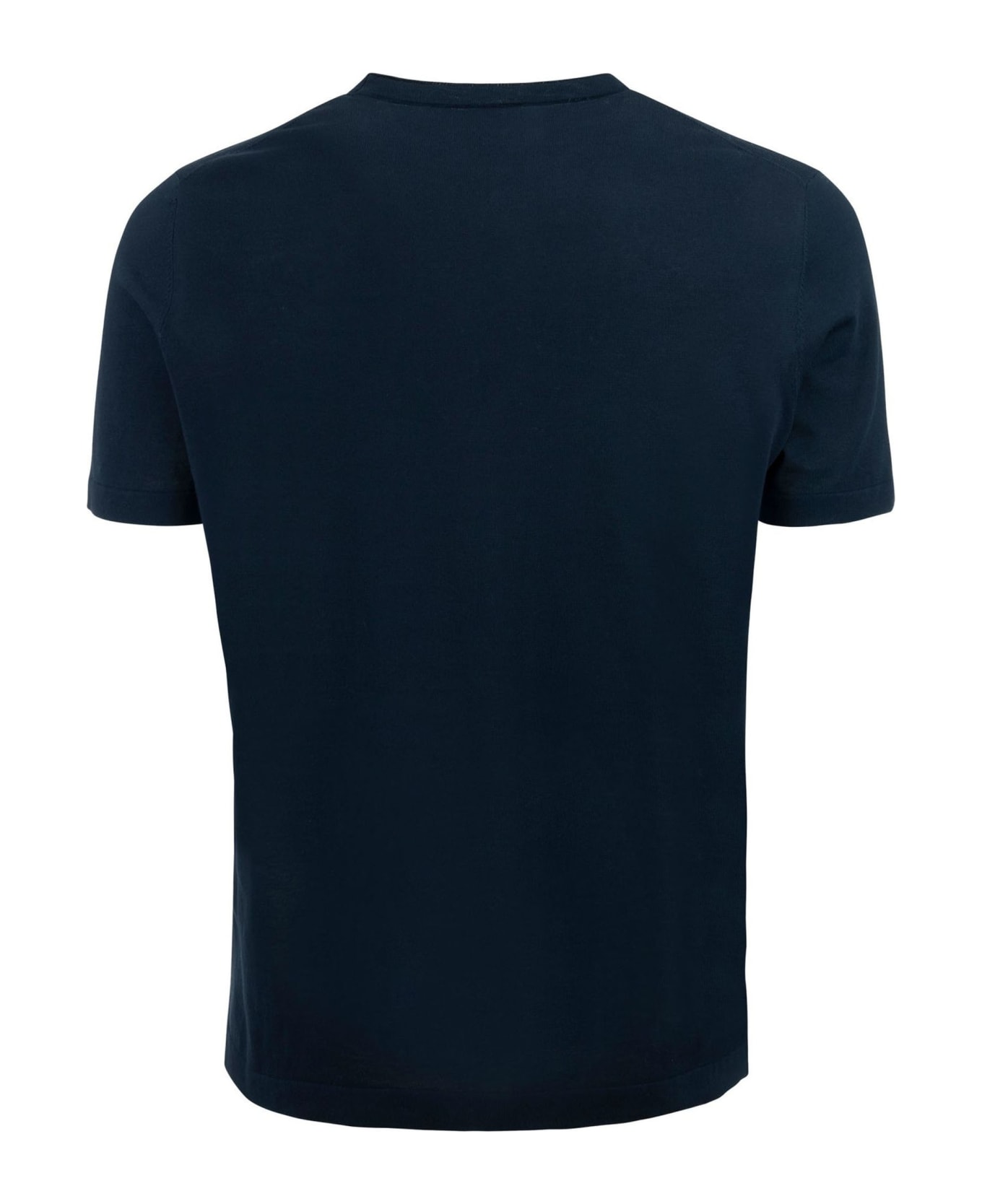 Kangra Blue Cotton Ribbed T-shirt - Blue