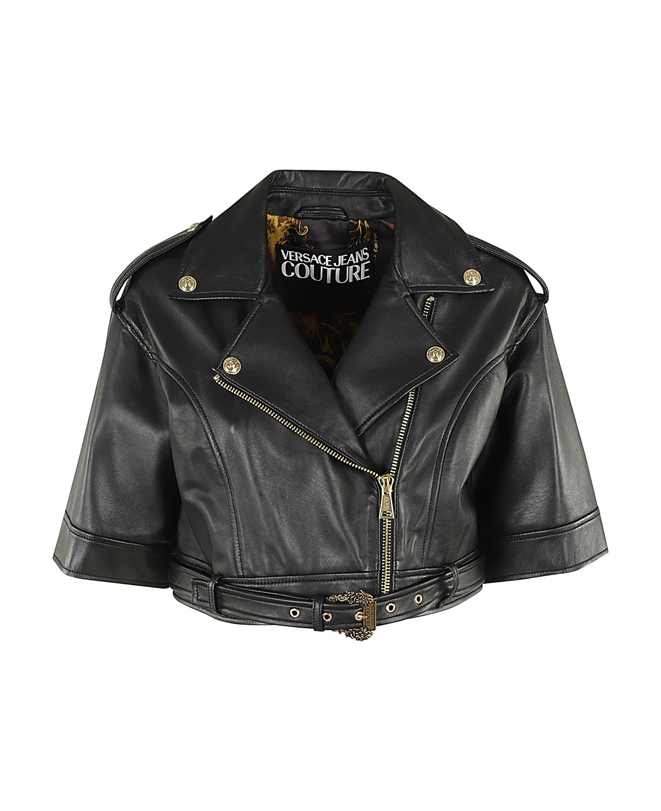 Versace Jeans Couture Leather Jacket With Short Sleeves - Black