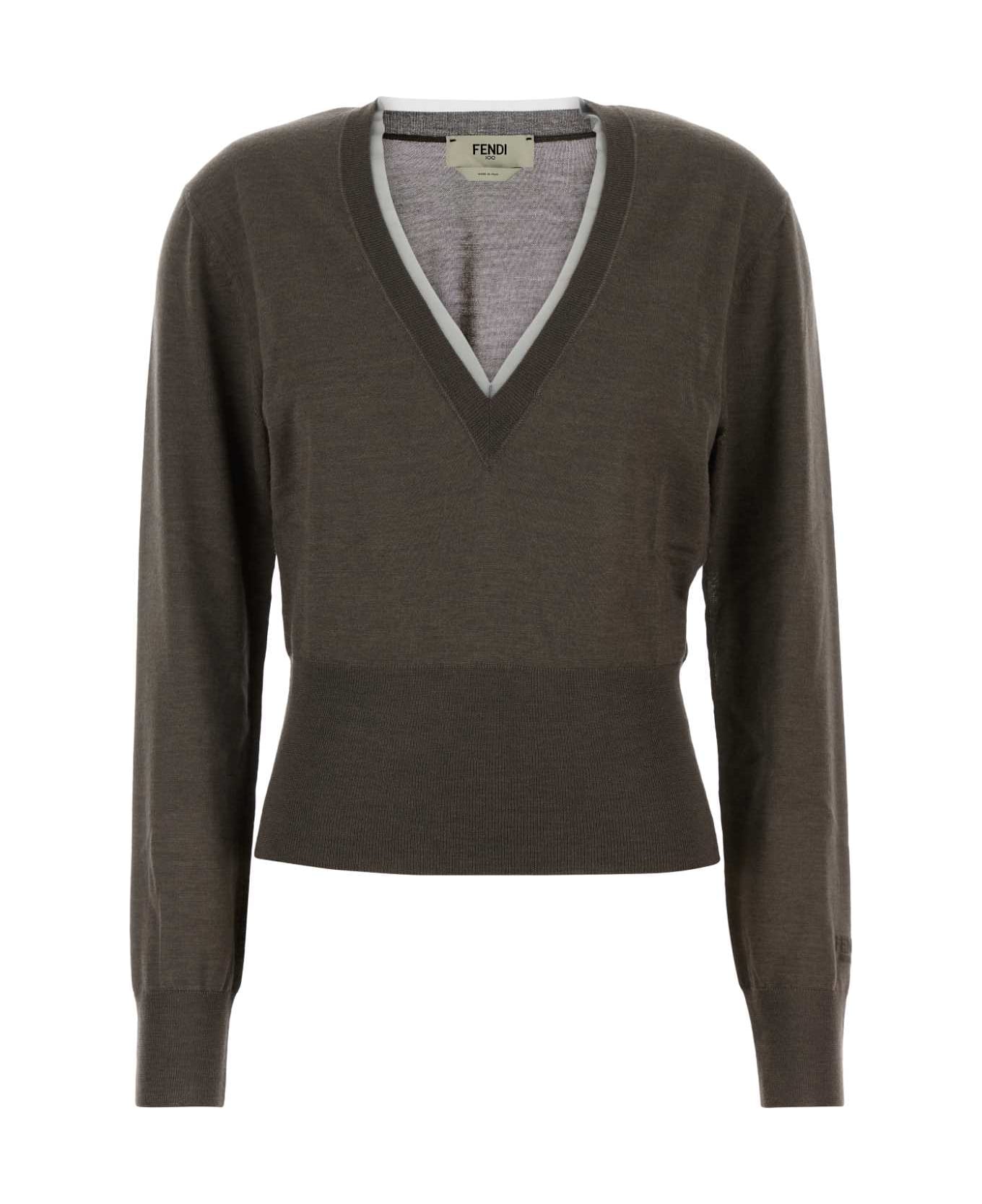 Fendi Dove Grey Cashmere Blend Sweater - TAUPE-25