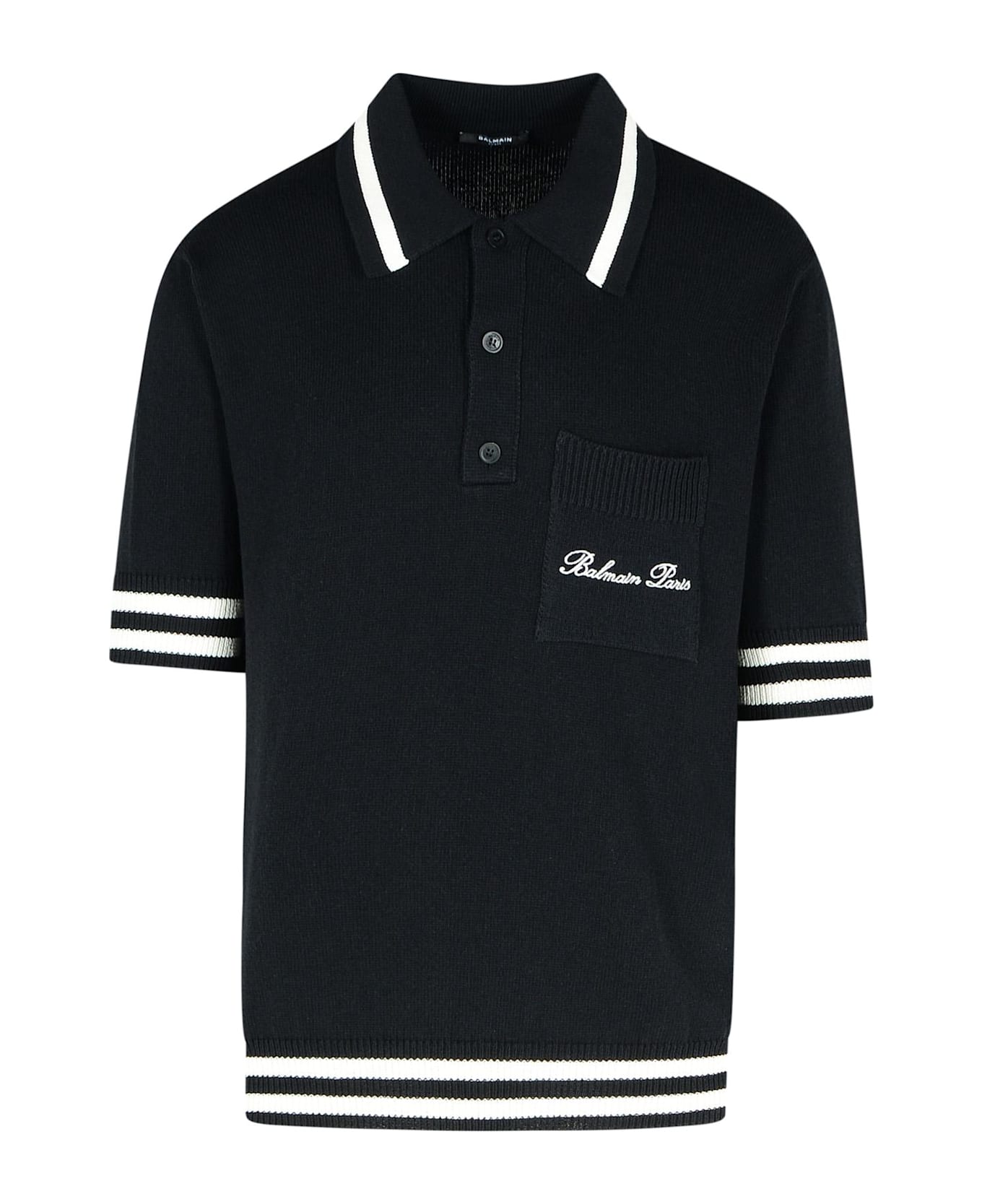 Balmain 'signature' Black Cotton Blend Polo Shirt - Black