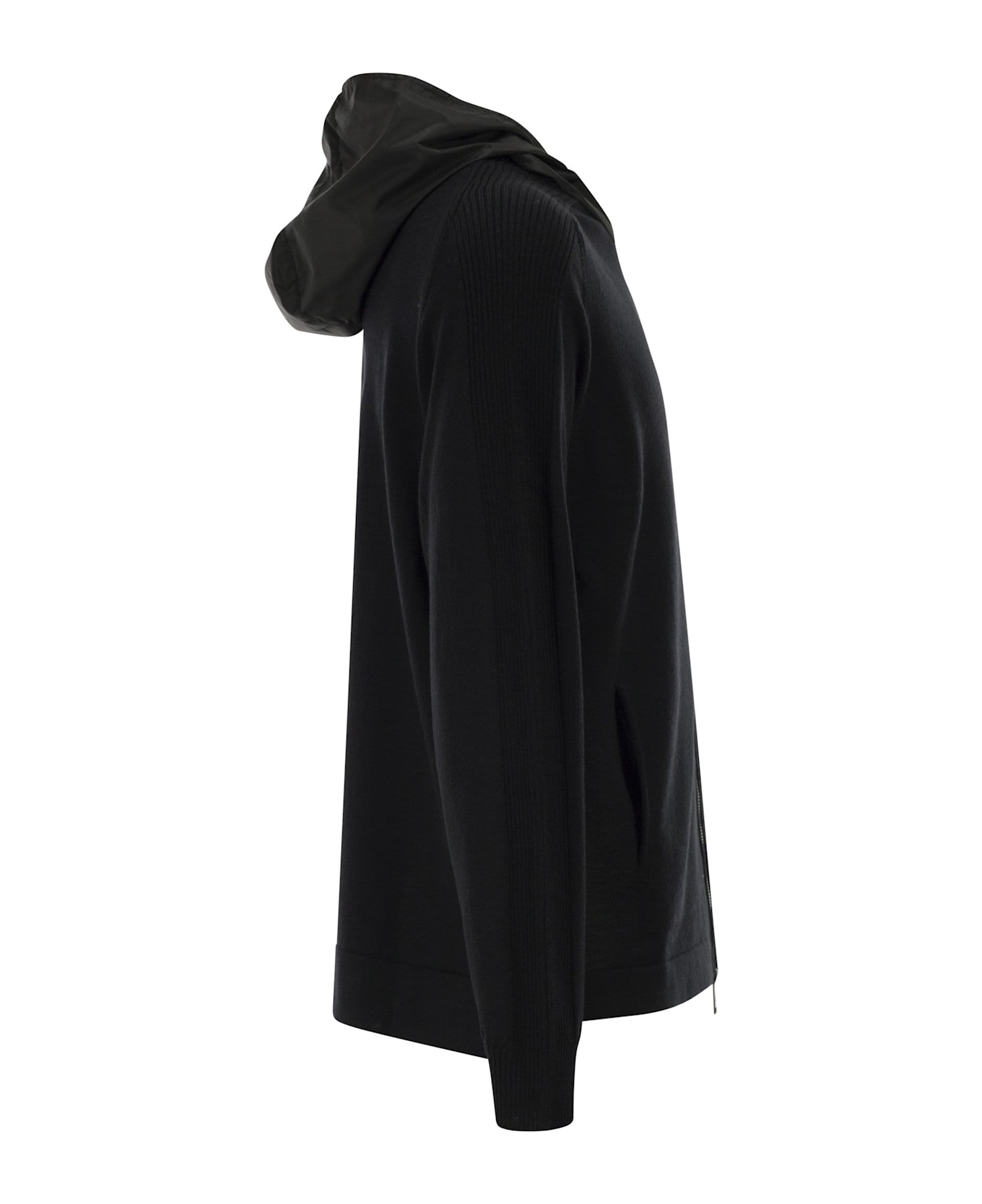 Premiata Wool Cardigan With Nylon Hood - Black