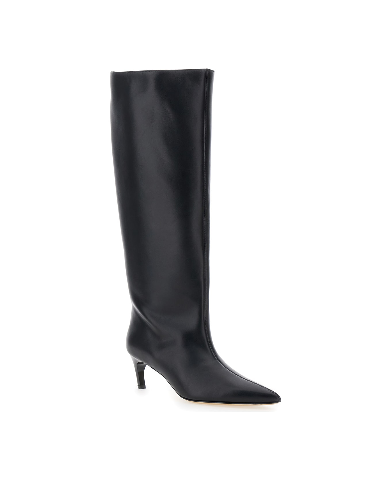 SEMICOUTURE Black High Boots With Pointed Toe And Low Heel In Leather Woman - Black
