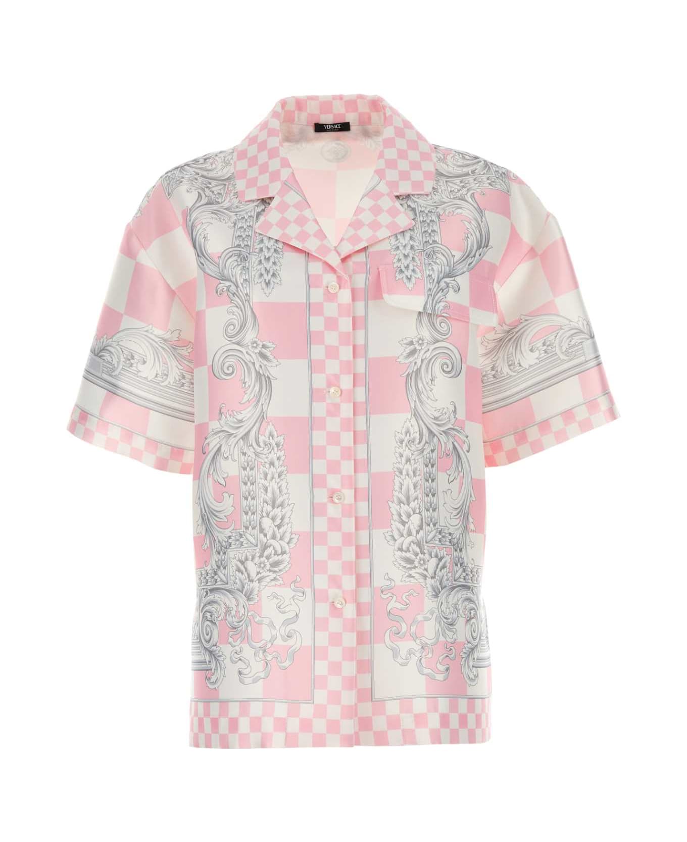 Versace Printed Duchesse Shirt - 5X490PASTELPINKWHITESILVER