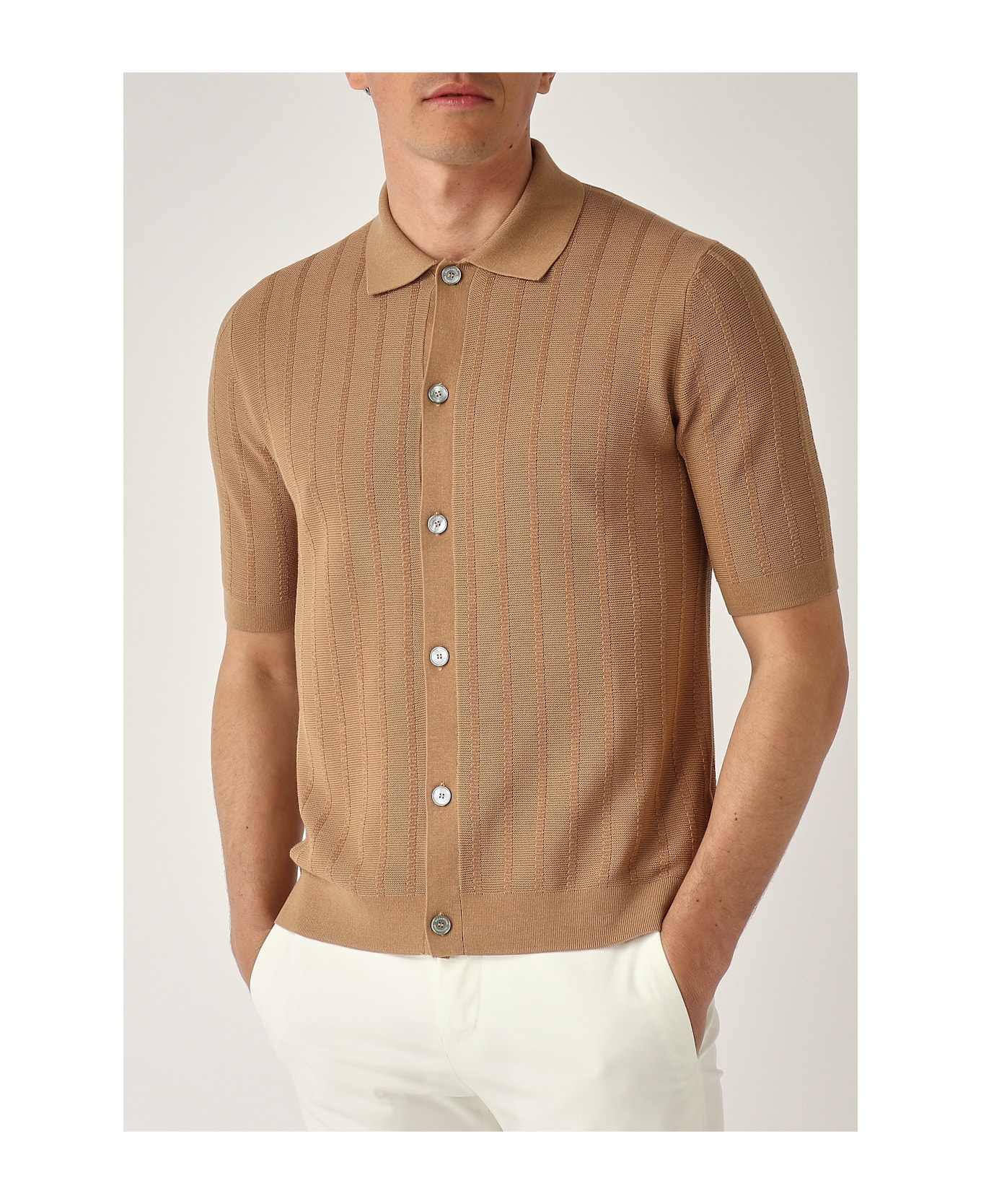 Ballantyne Camicia M/c Punto Riso A Coste Ribs Shirt - BISCOTTO