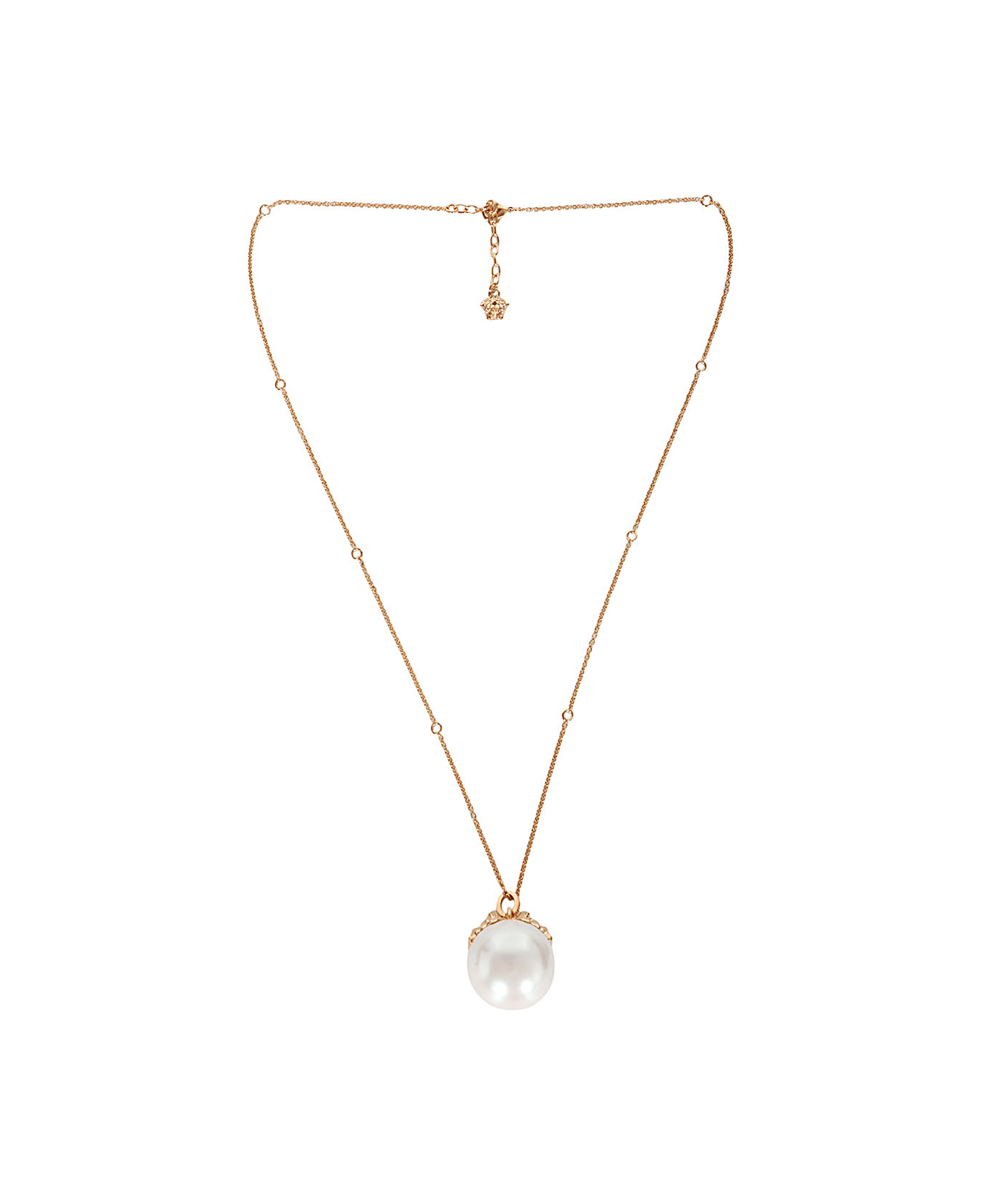 Versace Pearl Logo Necklace - Gold Versace White