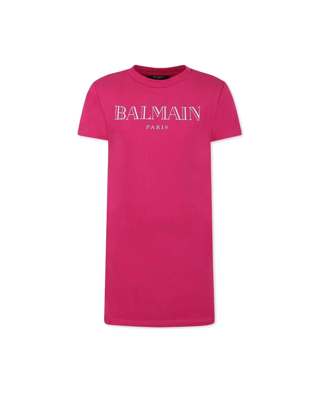 Balmain Fuchsia Dress For Girl With Logo - Fuchsia