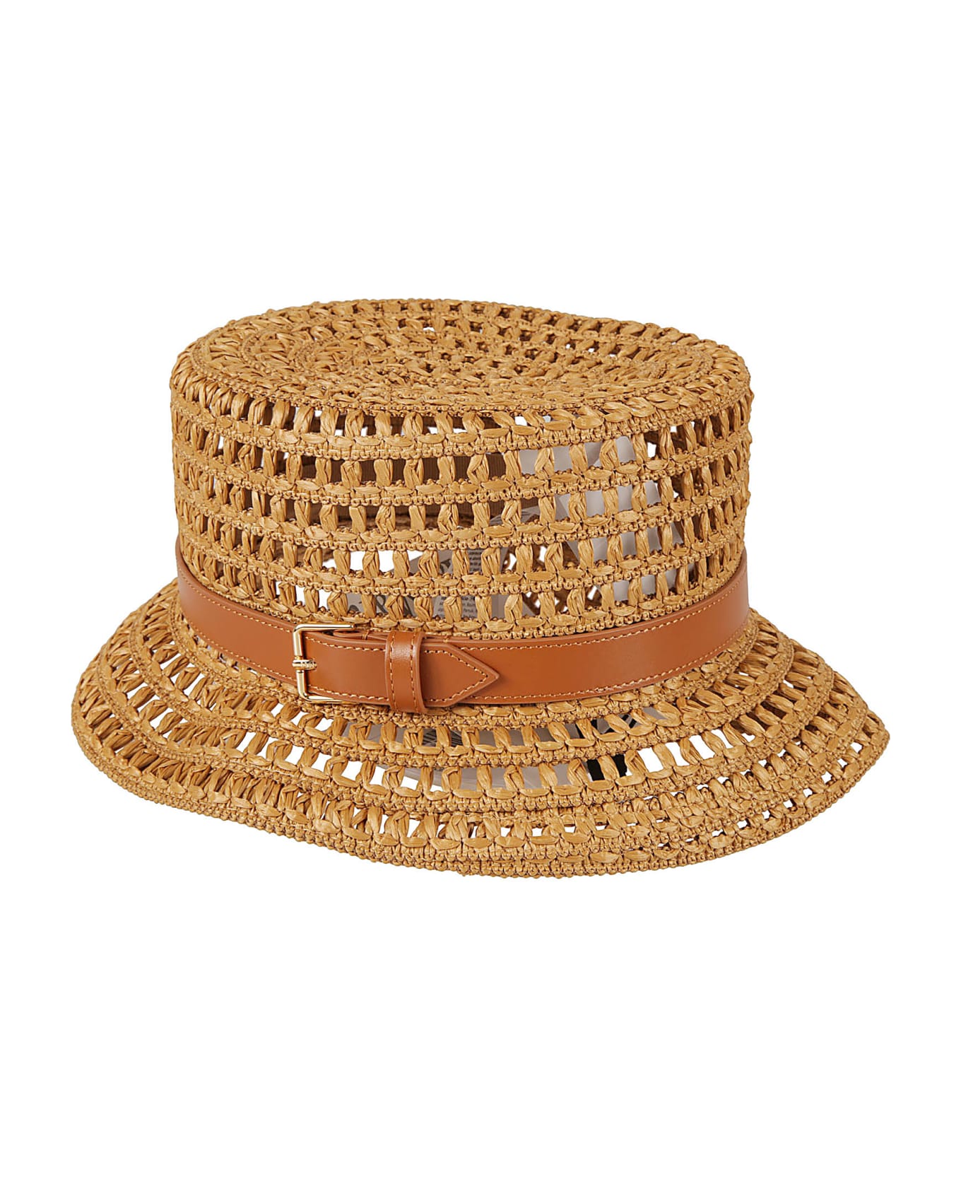 Max Mara Logo Plaque Perforated Woven Hat - BROWN 帽子
