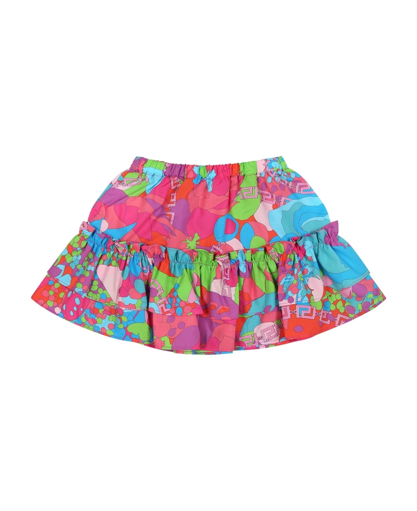 Versace Multicolor Skirt For Girl With Logo And Print - Multicolor ボトムス