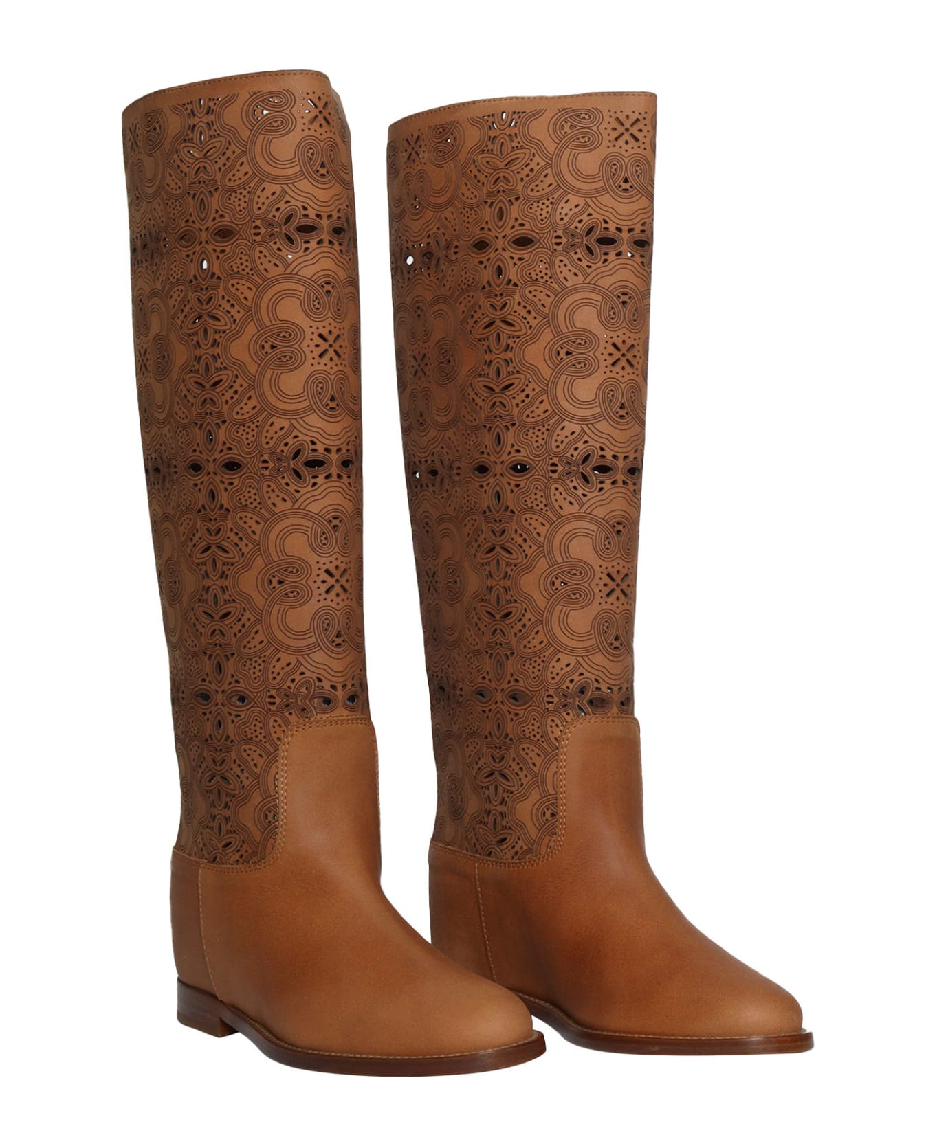 Via Roma 15 Brown Perforated Boots - BROWN