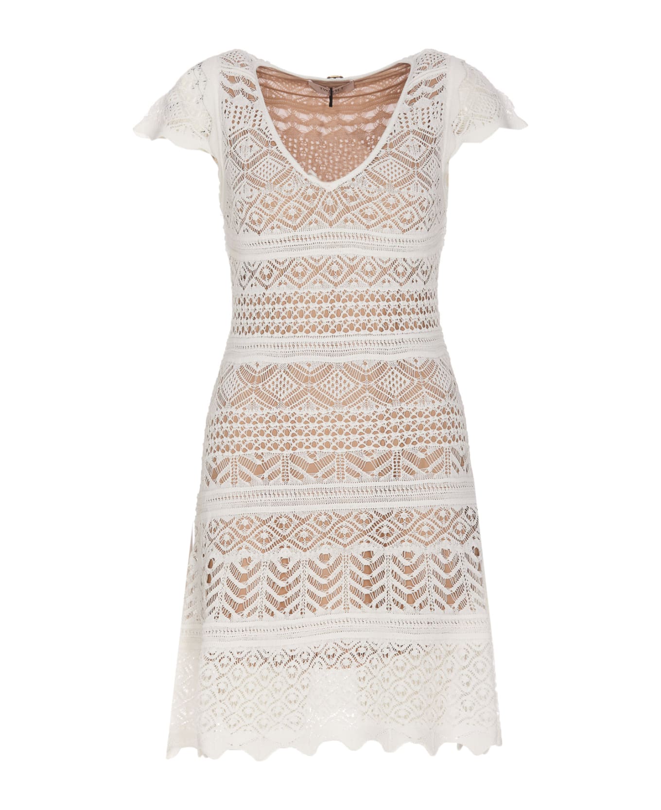 TwinSet Lace Effect Mini Knit Dress - White