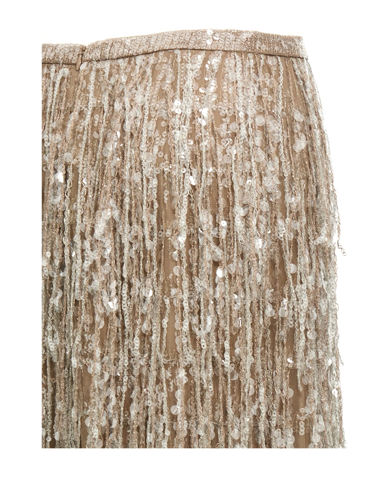 Brunello Cucinelli Sequin Fringed Skirt - Beige