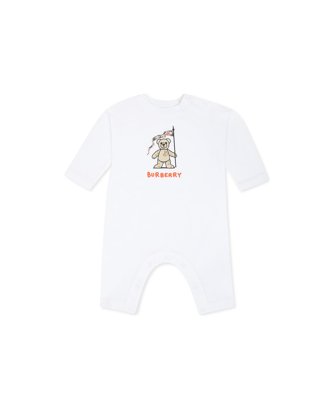 Burberry White Babygrow Set For Babykids With Bear - White