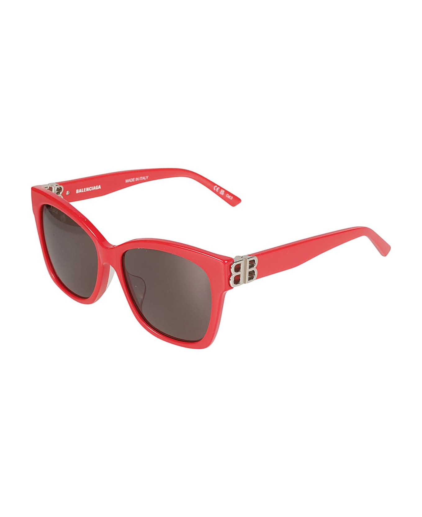 Balenciaga Eyewear Round Frame Bb Hinge Sunglasses - Red/Silver/Grey