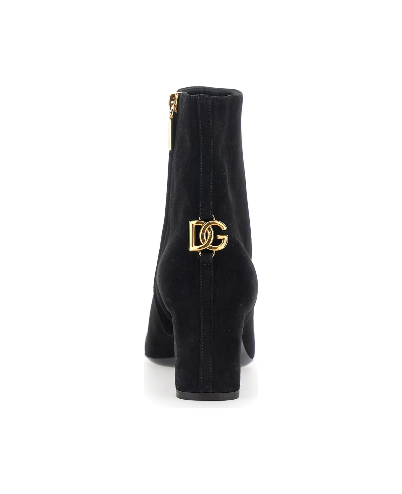 Dolce 
Gabbana Black Ankle Boots With Dg Logo Plaque On The Back In Suede Woman - Black