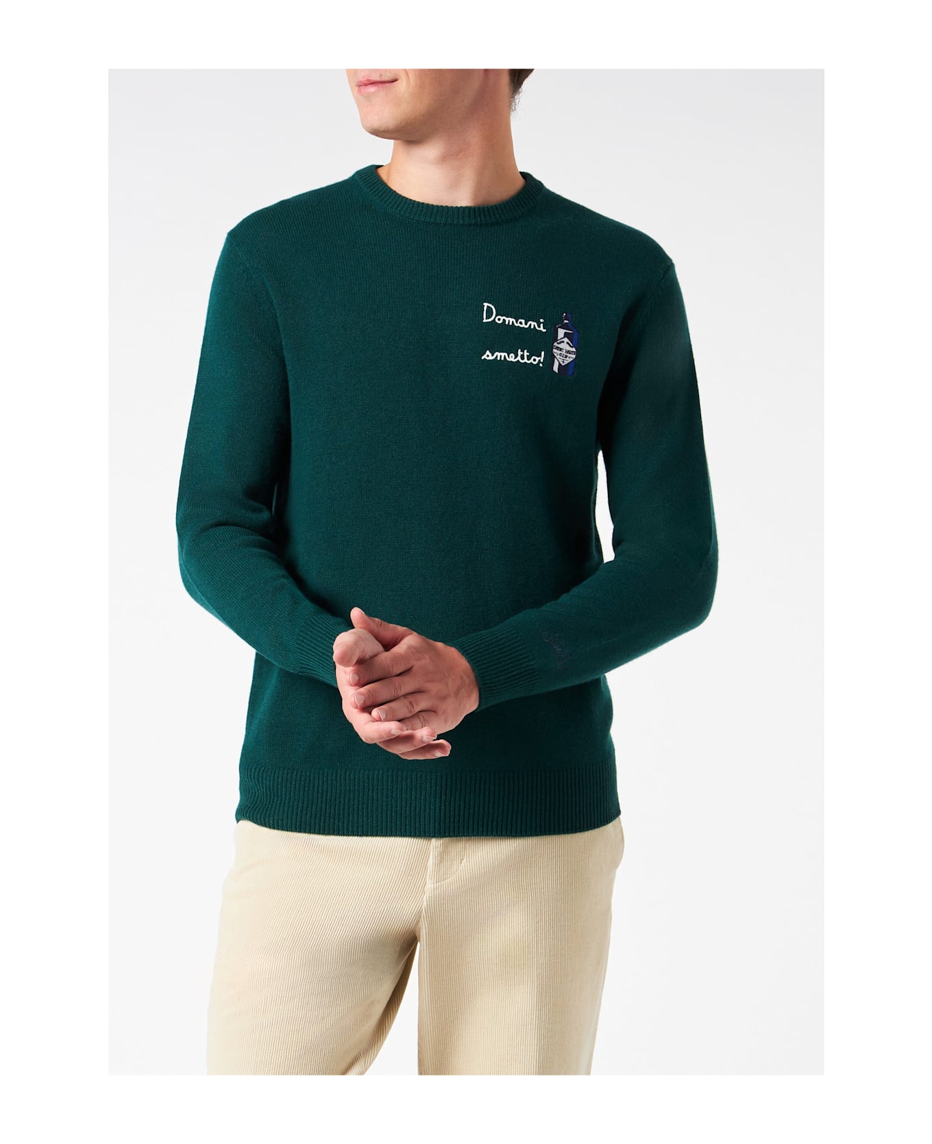 MC2 Saint Barth Man Crewneck Sweater With Domani Smetto Embroidery - GREEN