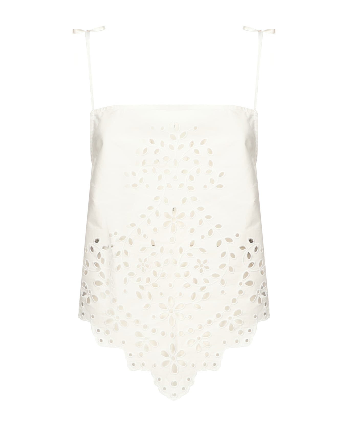 self-portrait Cotton Embroidered Top - White