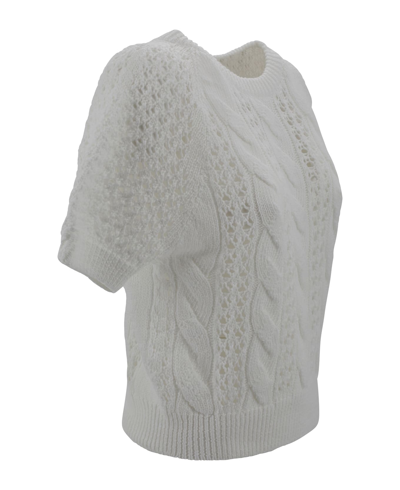 D.Exterior Round-neck Woven Top - White
