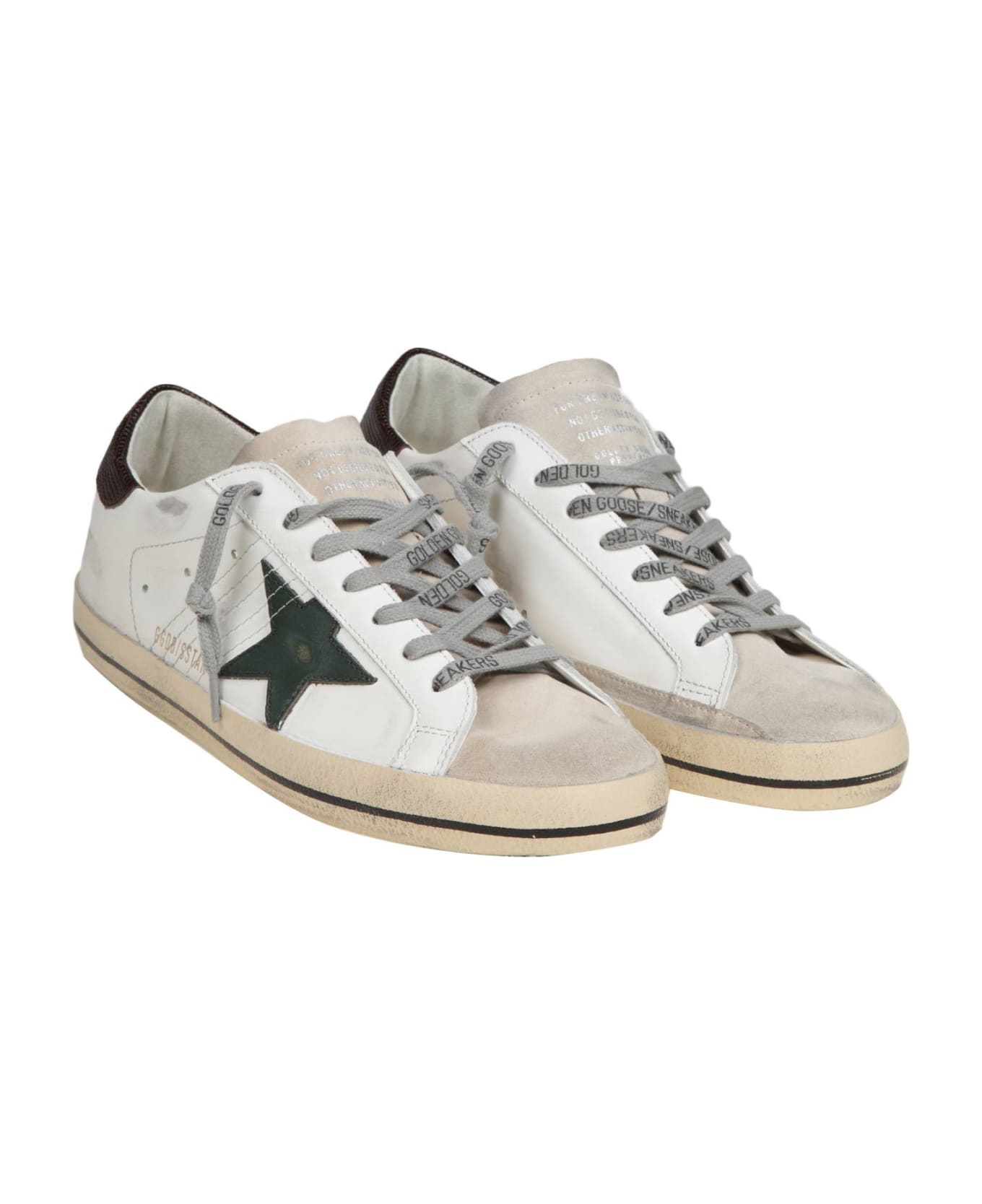 Golden Goose Super Star In White And Green Leather And Suede - WHT/GREEN BROWN