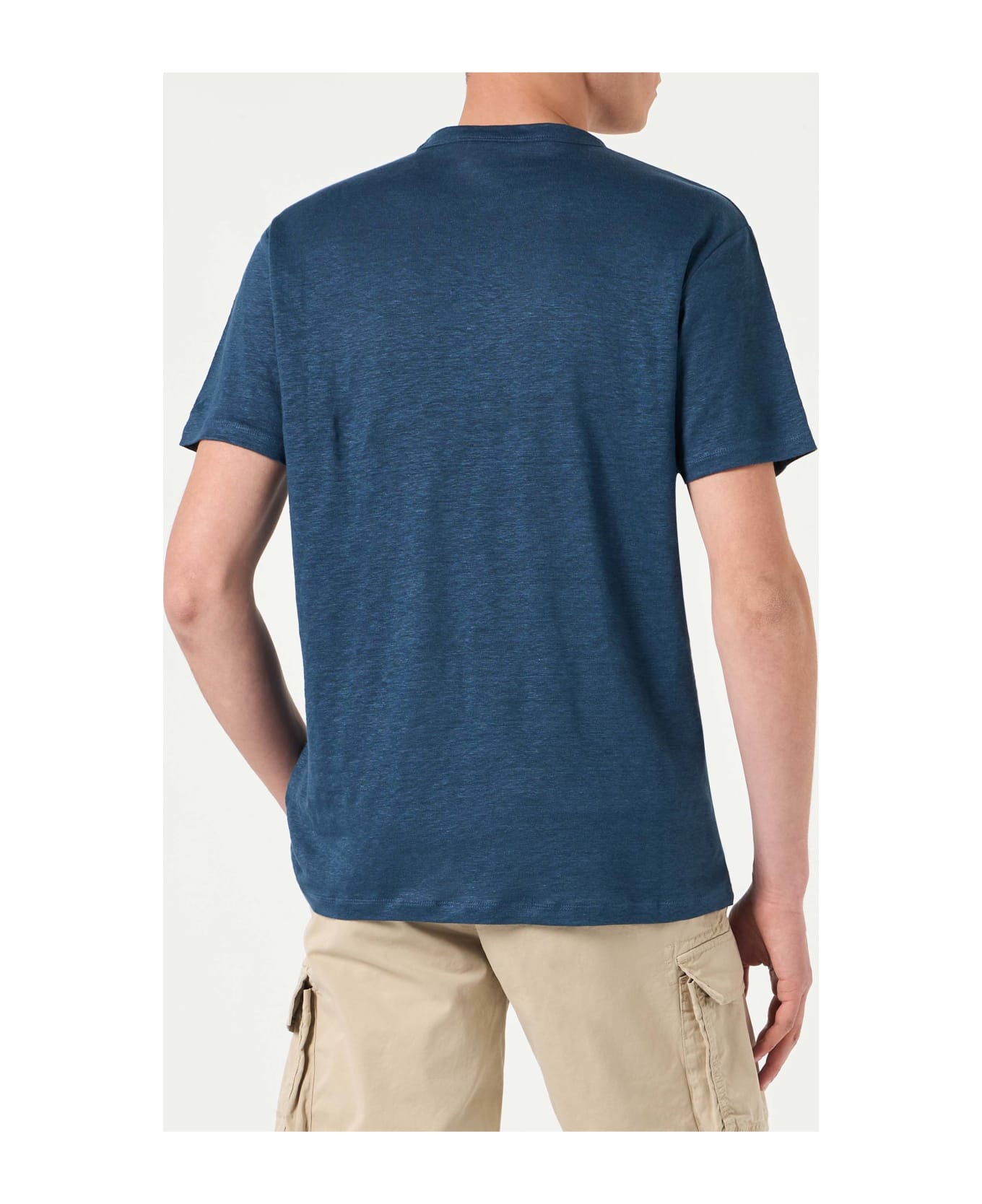 MC2 Saint Barth Man Linen Jersey T-shirt - BLUE