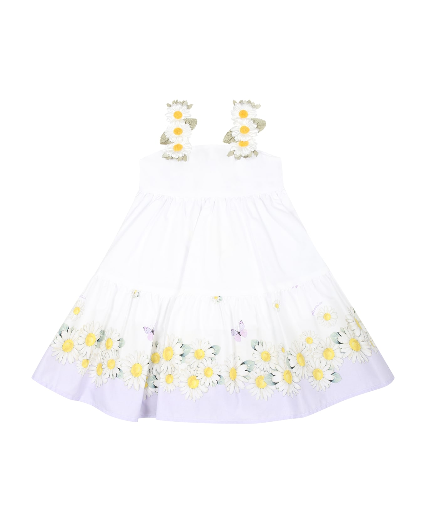 Monnalisa White Dress For Baby Girl With Daisies - White