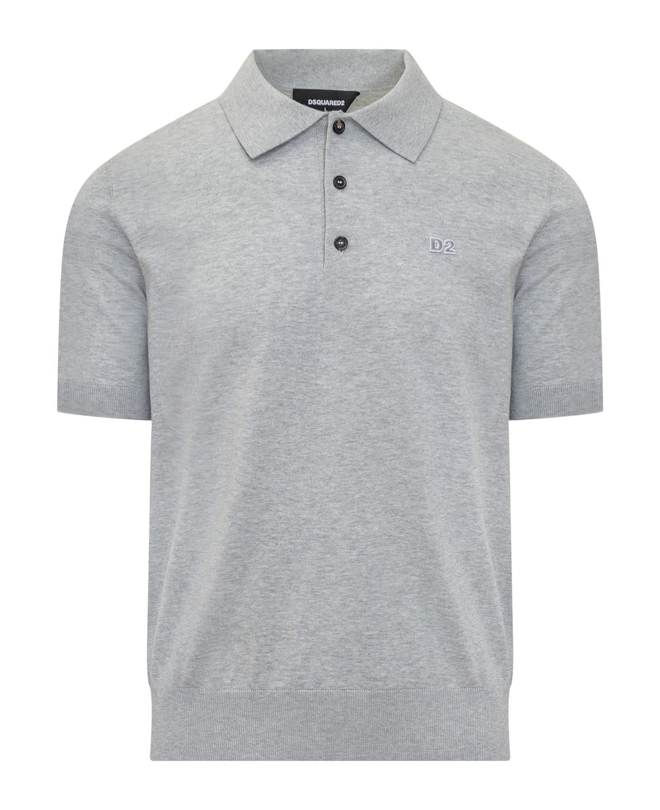 Dsquared2 D2 Logo Embroidered Fine Knit Polo Shirt - PEARL GREY