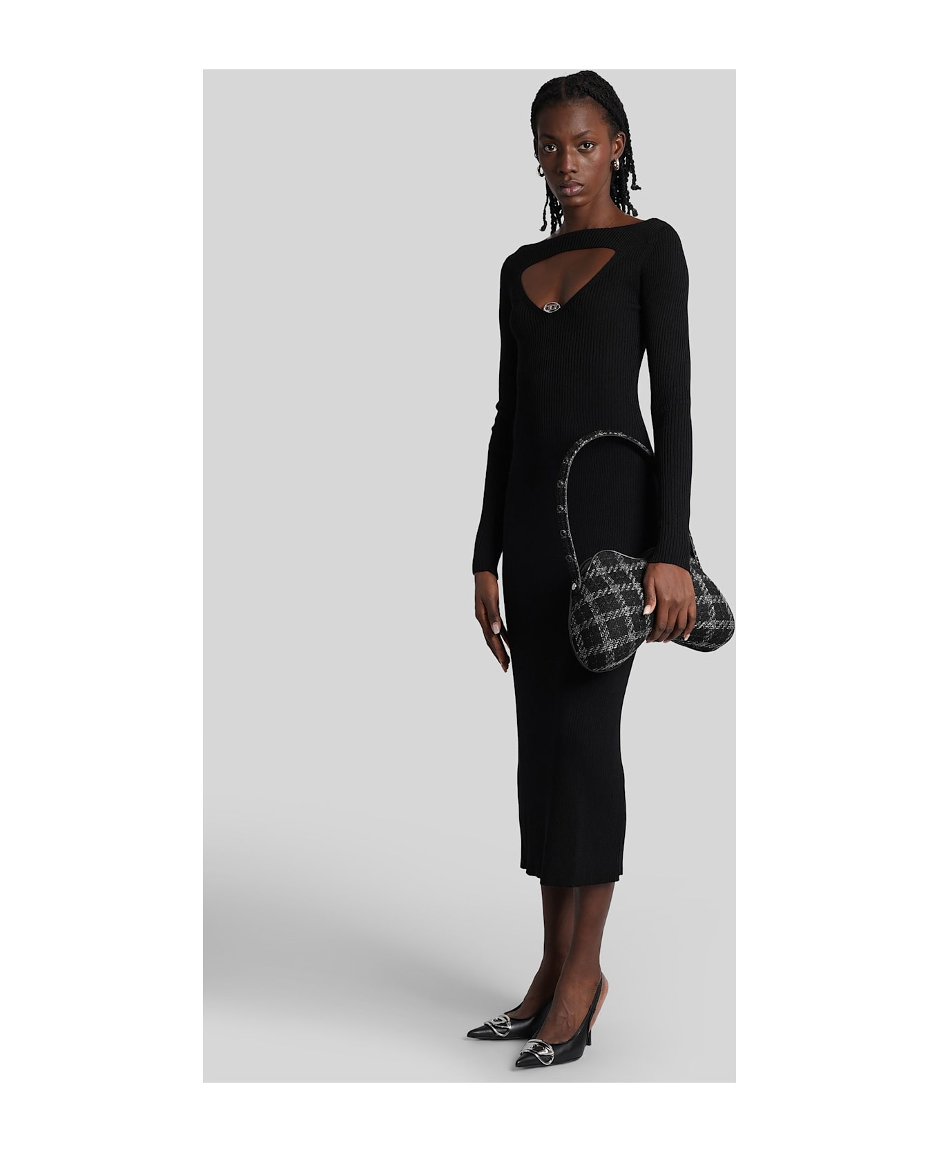 Diesel M-oloni Long Dress In Black Wool - black