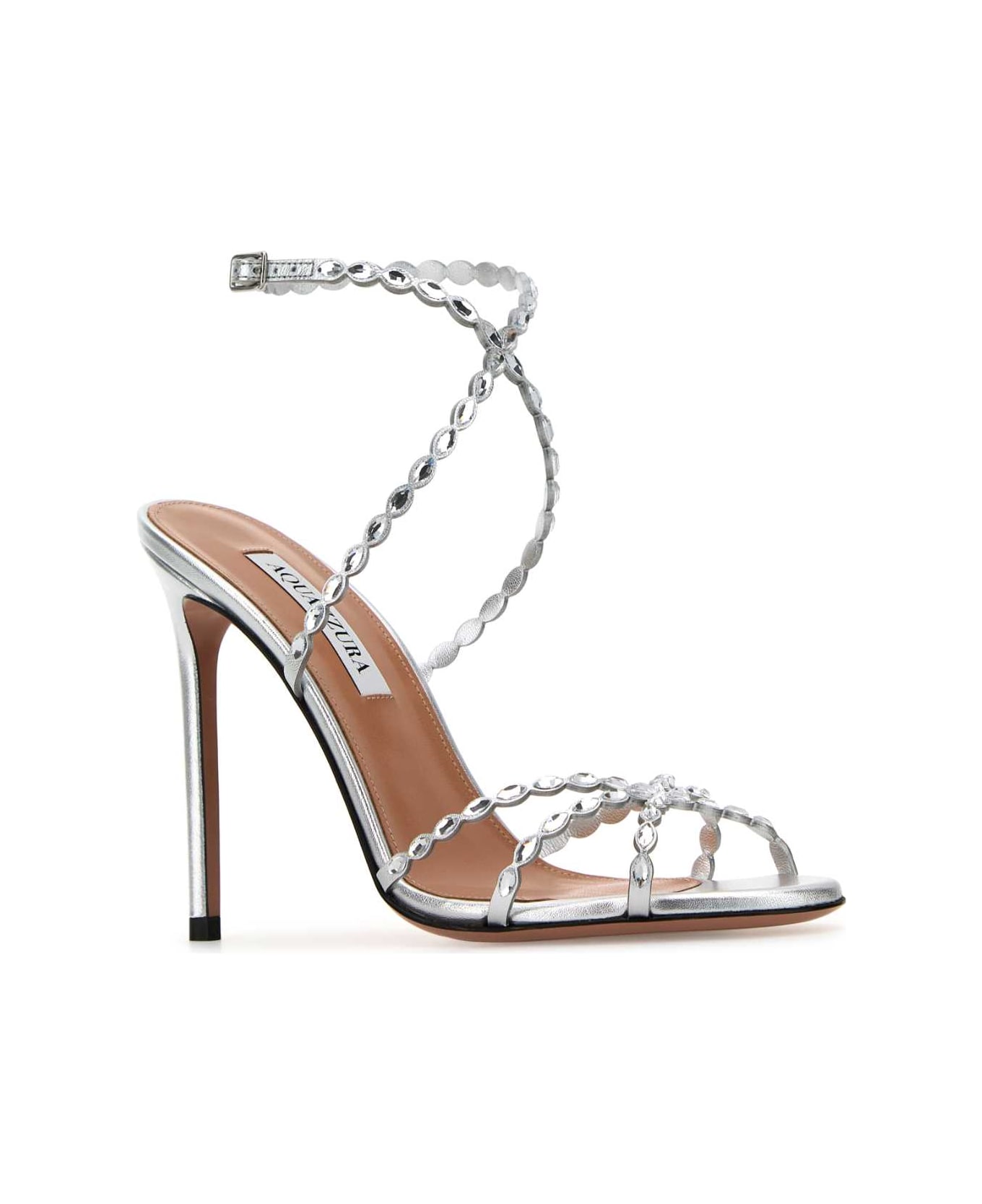 Aquazzura Embellished Leather Love Struck Sandals - SILVER