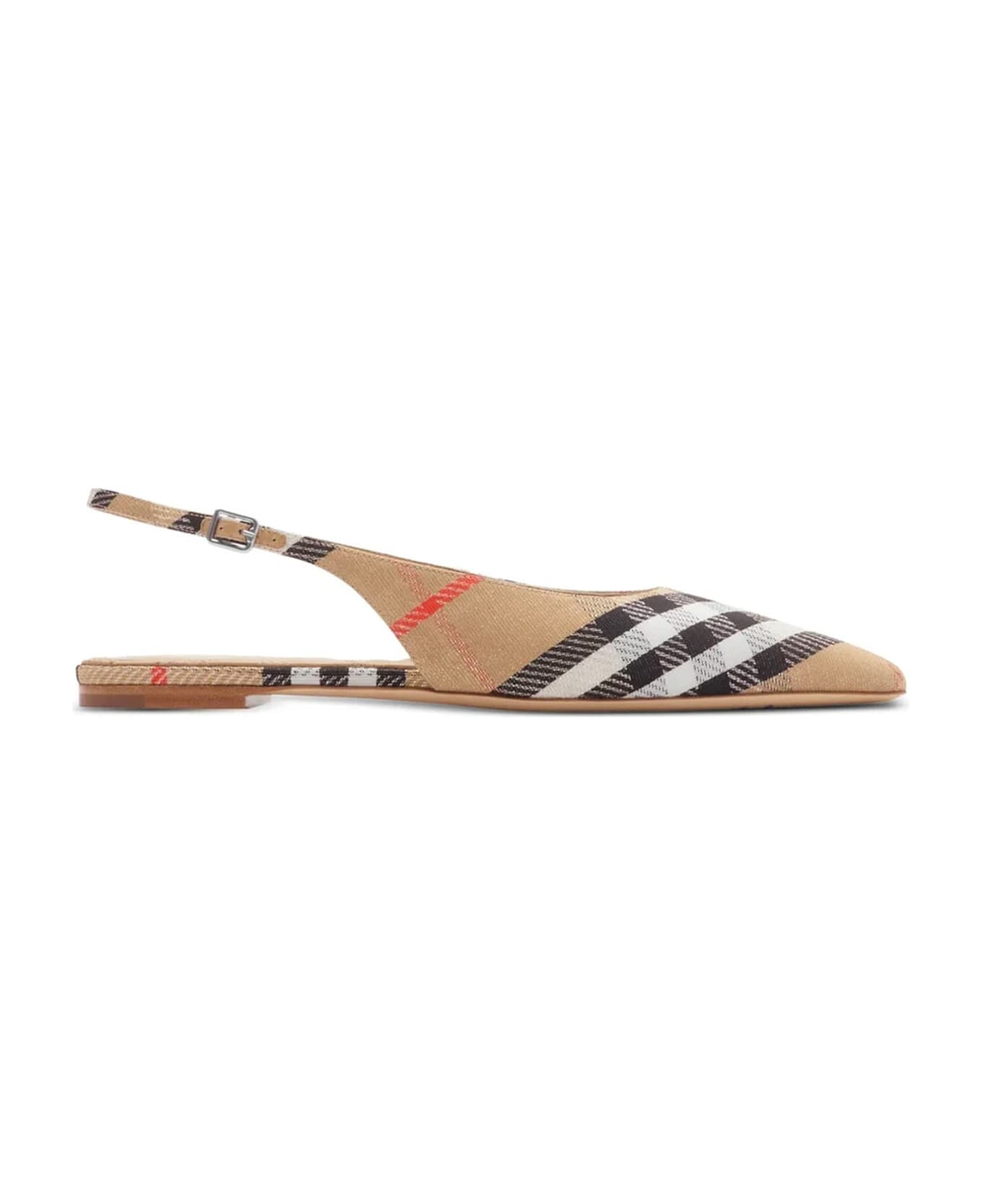 Burberry Check Birdie Slingback Ballerina Flats - Brown