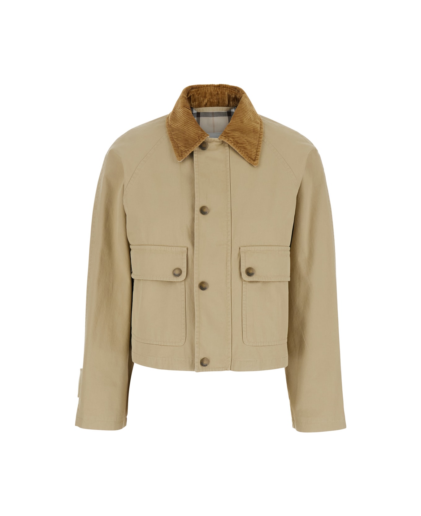 Burberry Beige Cropped Jacket With Corduroy Collar In Cotton Woman - Beige