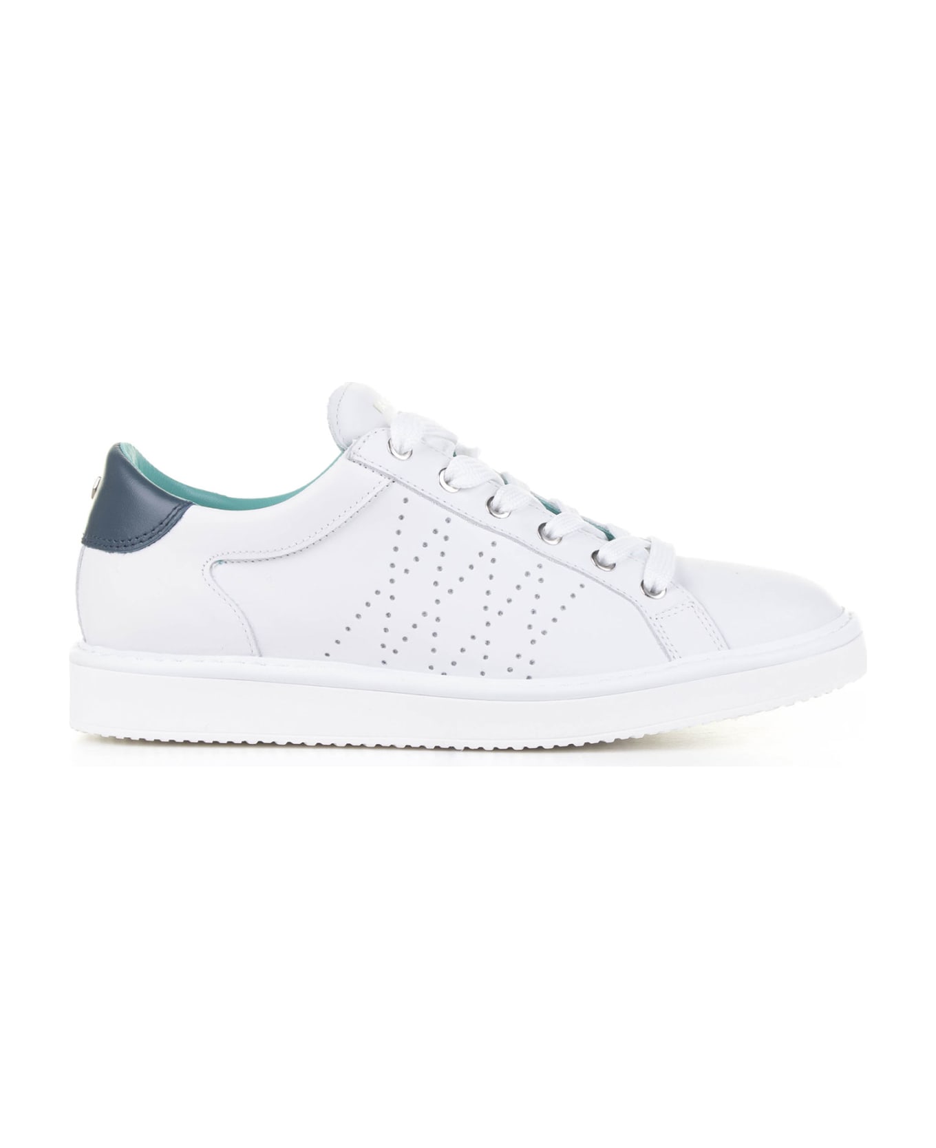 Panchic Sneaker In Leather And Blue Heel - WHITE- COSMIC BLUE
