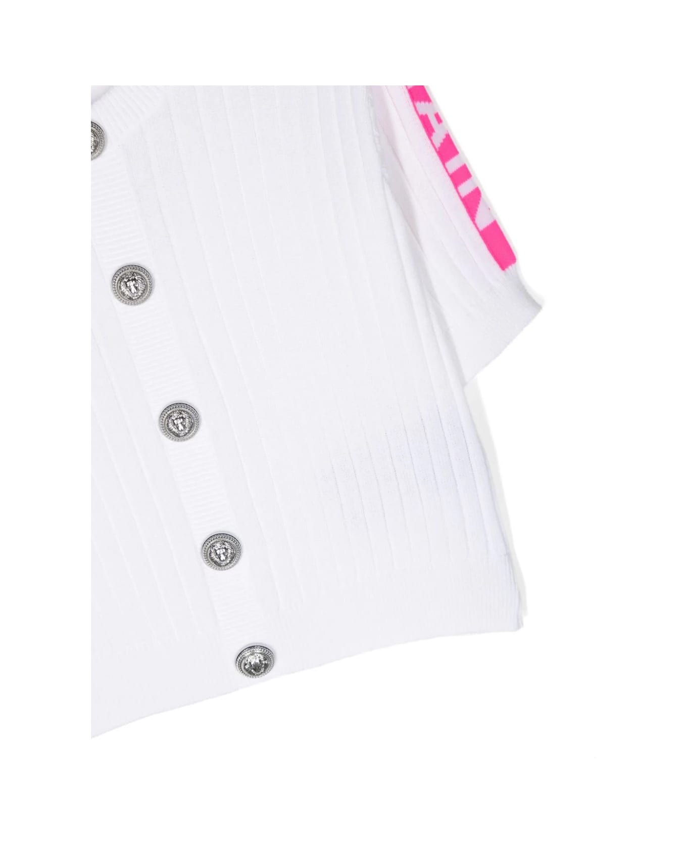 Balmain Ribbed Knit Cardigan With Jacquard Logo Motif - White