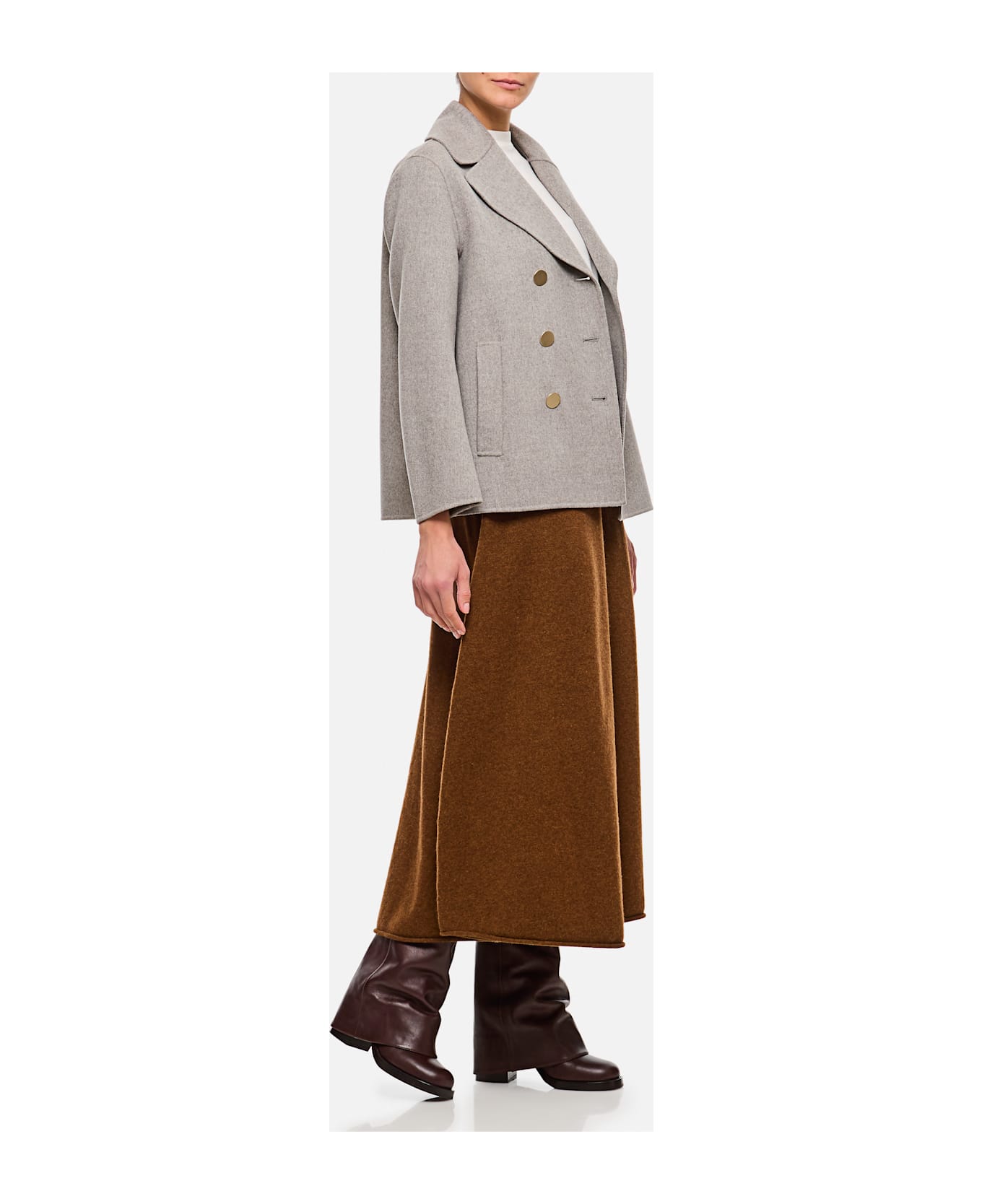 
S Max Mara Margot Peacot With Gold Botton - Grey