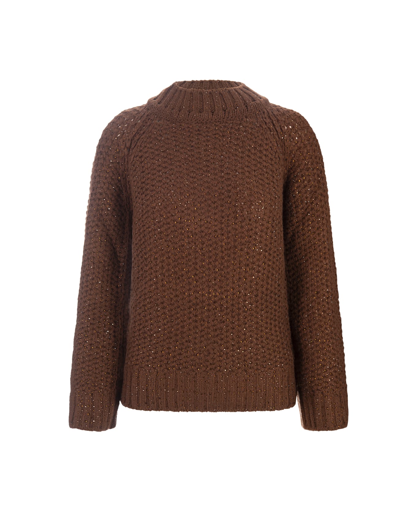 Ermanno Scervino Brown Crew Neck Sweater With Crystals - Brown