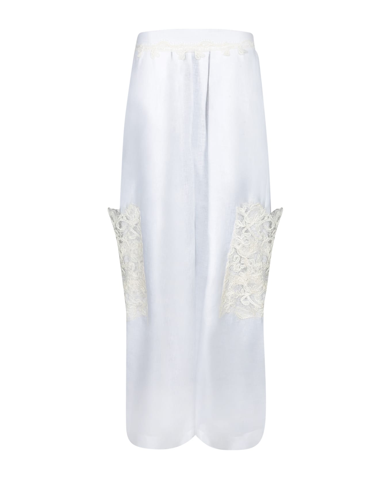 Ermanno Scervino White Lace Linen Cargo Pants - White
