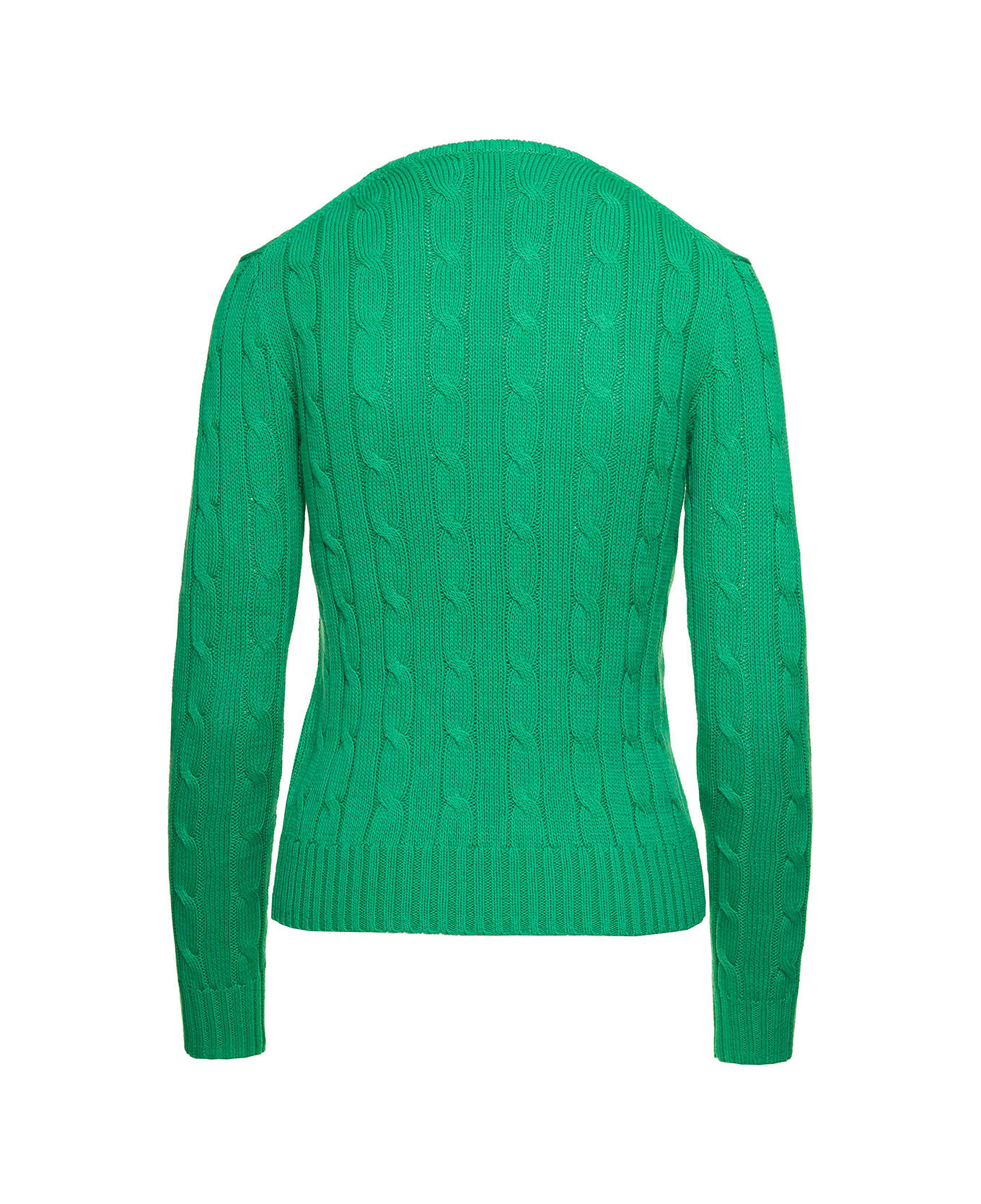 Ralph Lauren 'juliana' Green Cable Knit Pullover With Contrasting Embroidered Logo In Cotton Woman - Green