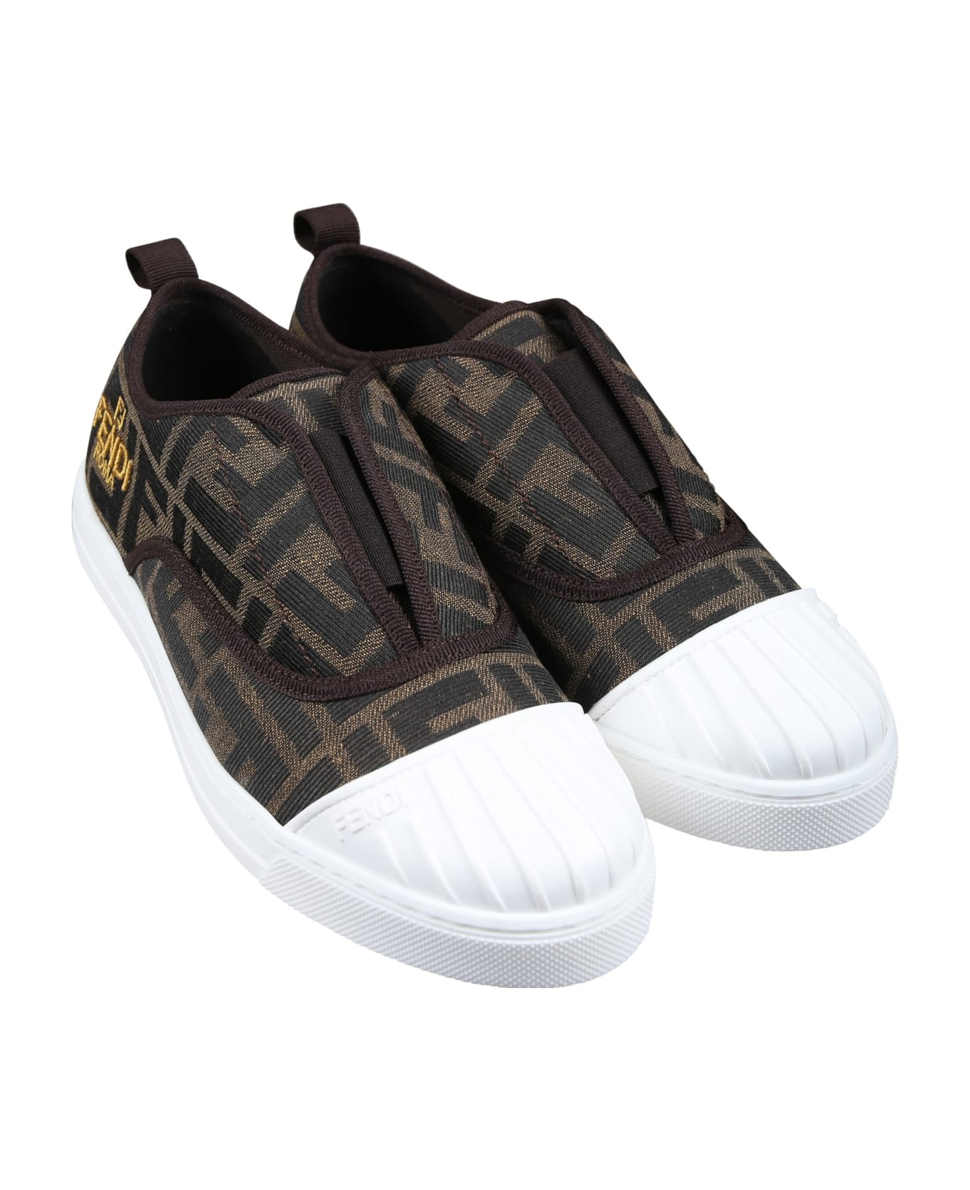 Fendi Sneakers For Kids With All-over Ff Confirms - Brown