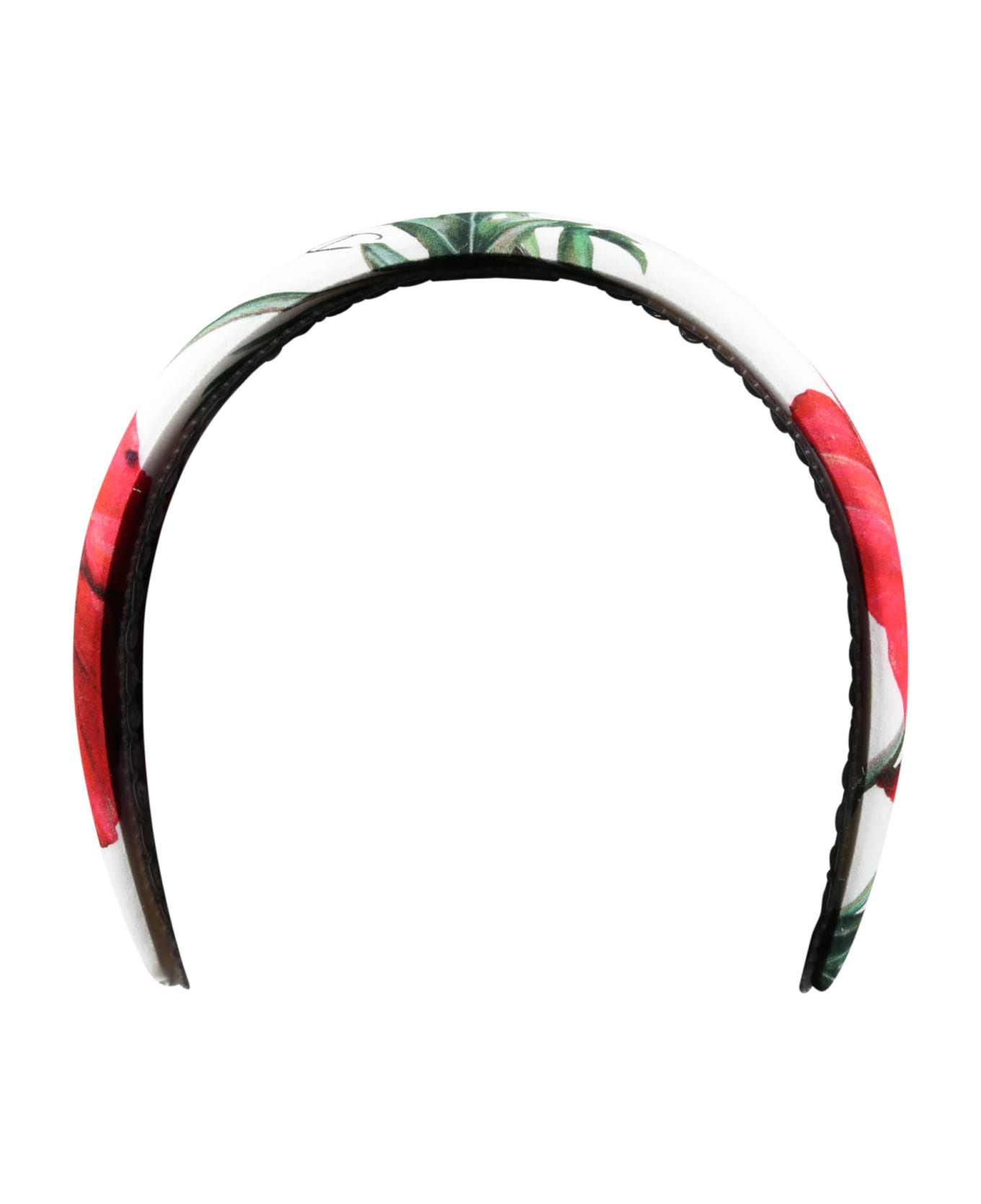 Dolce & Gabbana White Headband For Girl With Poppies And Logo - Bianco