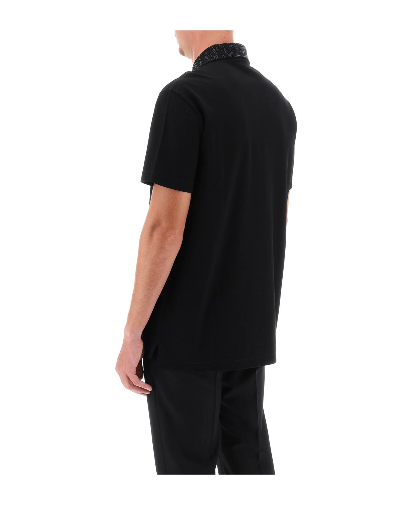 Versace Logo Sequin Polo Shirt - BLACK (Black)