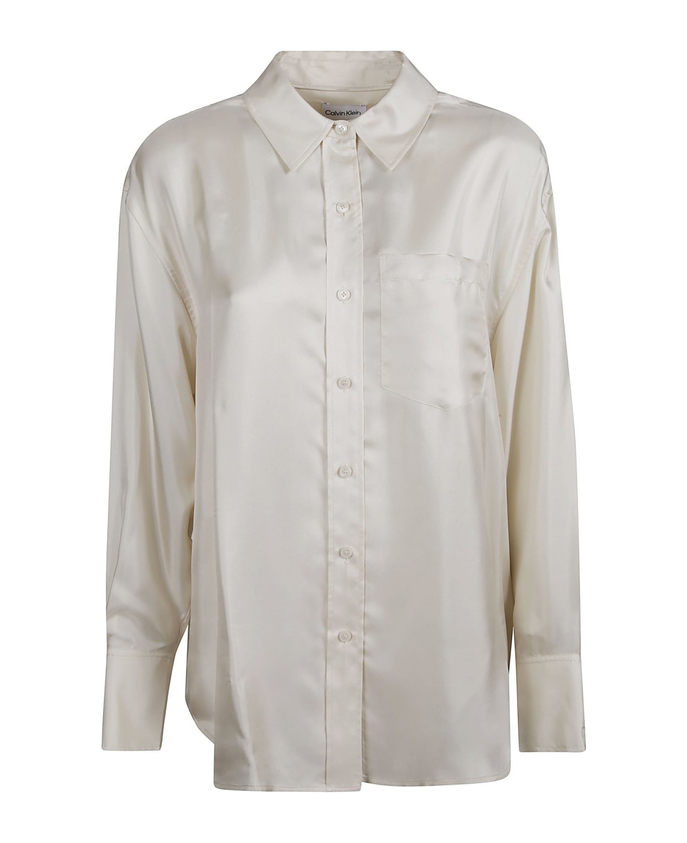 Calvin Klein Silk Relaxed Split Shirt Shirt - TURTLEDOVE シャツ