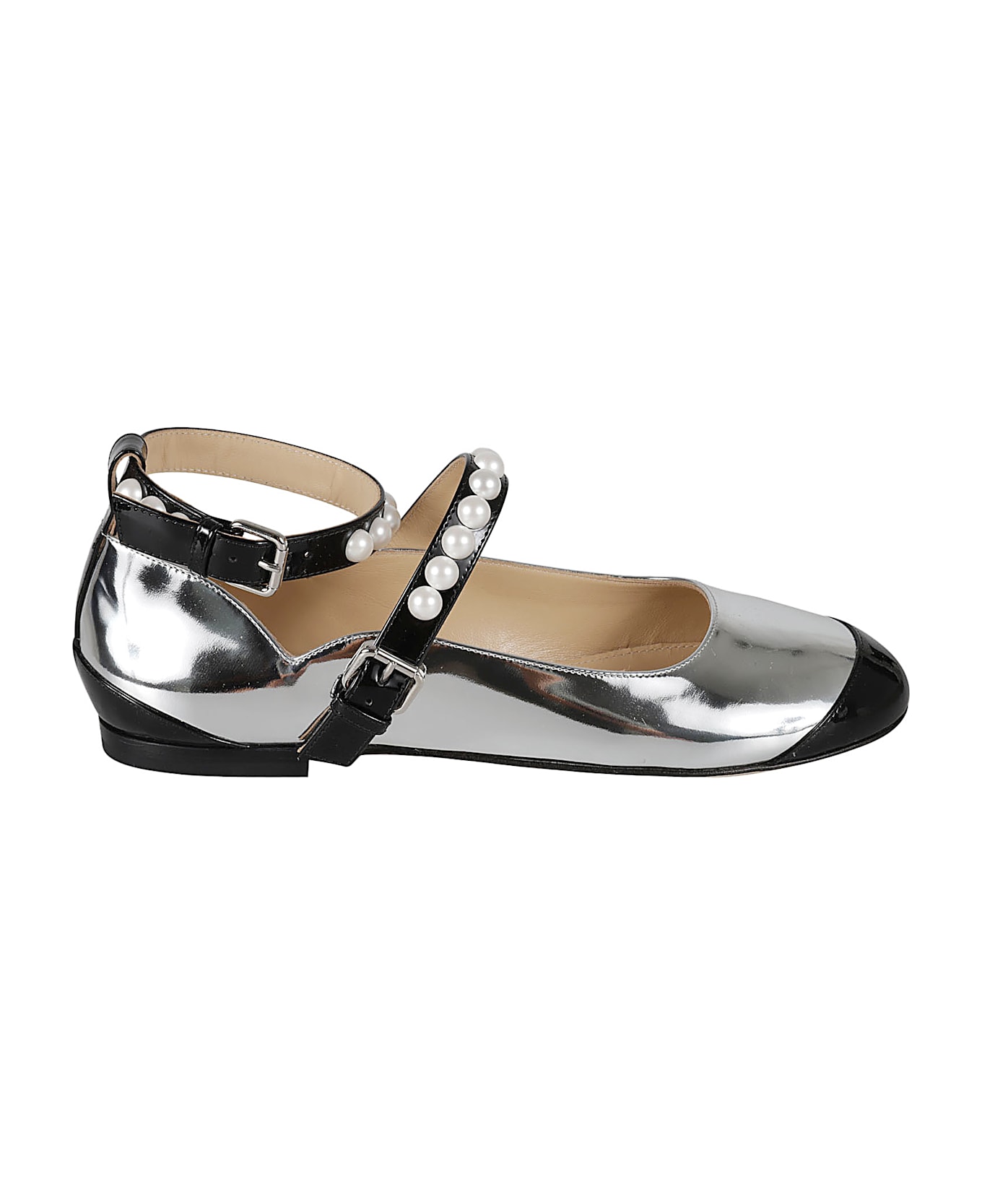 Mach & Mach Bicolor Pearl Ballerinas - Silver