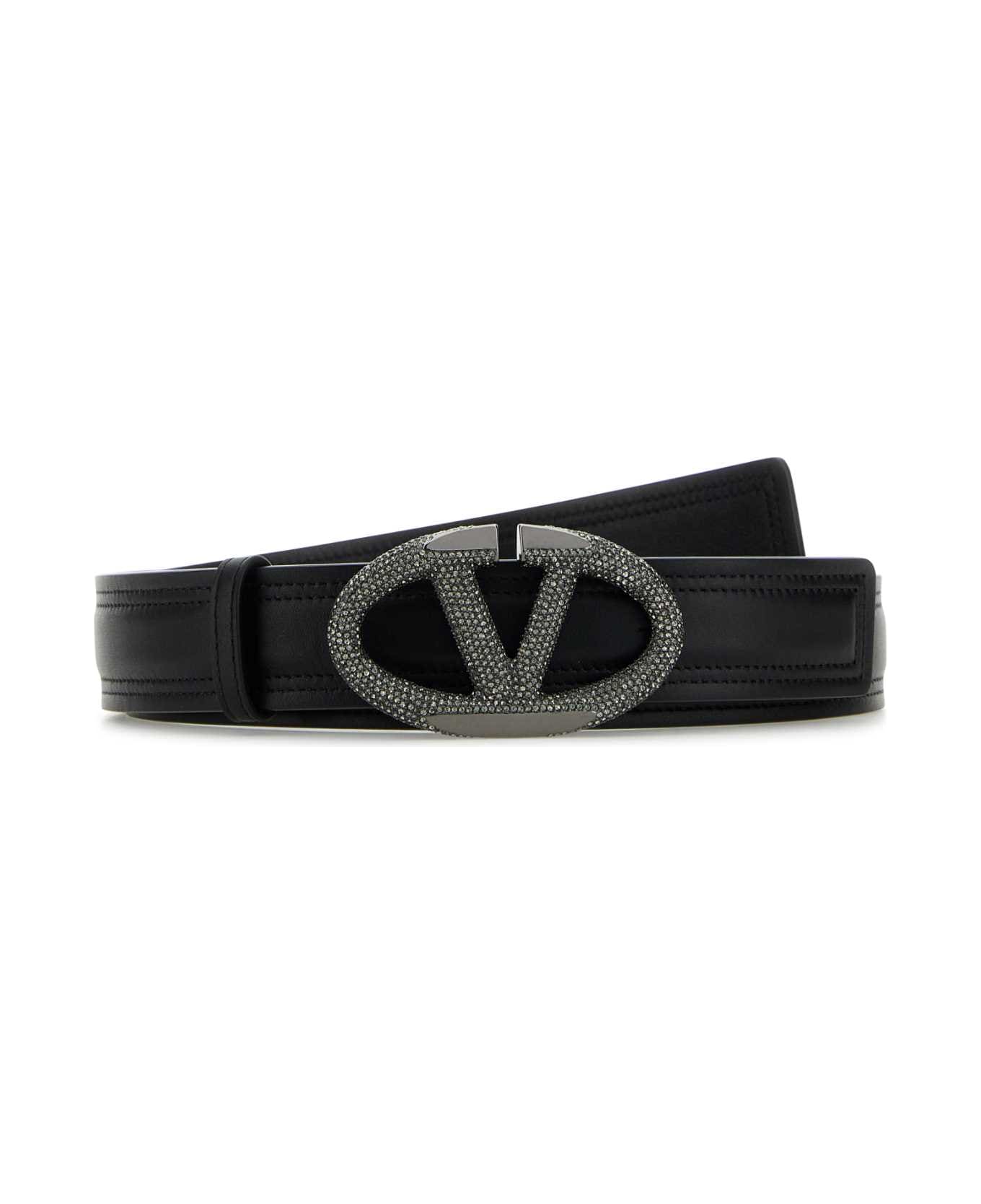 Valentino Garavani Black Leather Belt - NEROBLACKDIAMOND