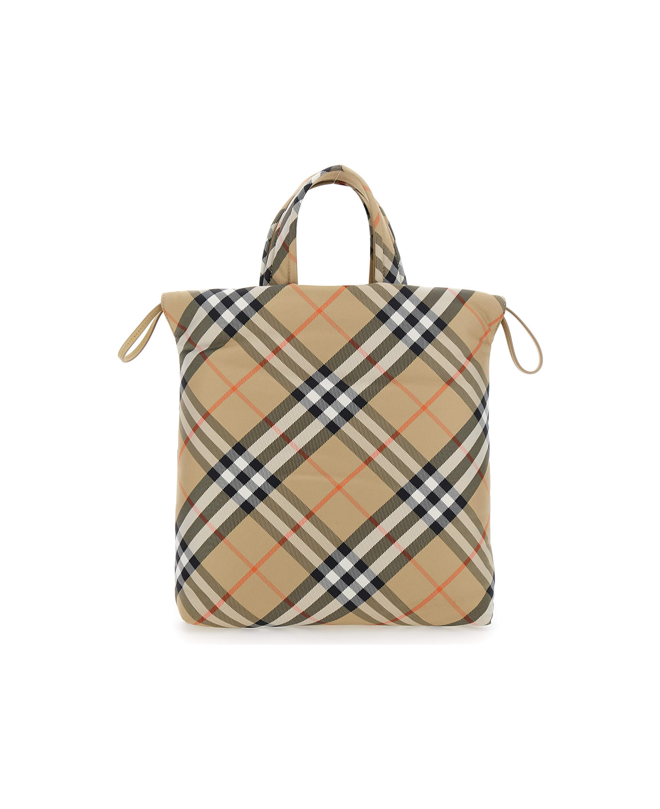 Burberry Beige Handbag With All-over Check Motif In Tech Fabric Girl - Beige