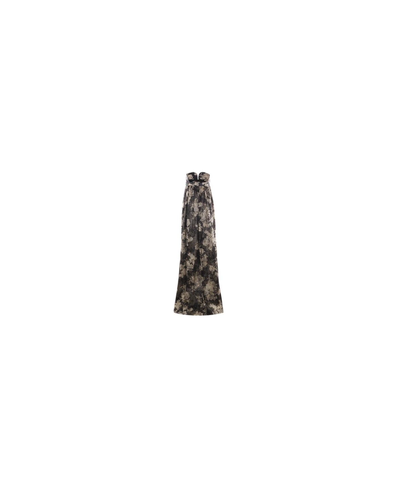 Max Mara Floral Printed Strapless Dress - Nero/kaki