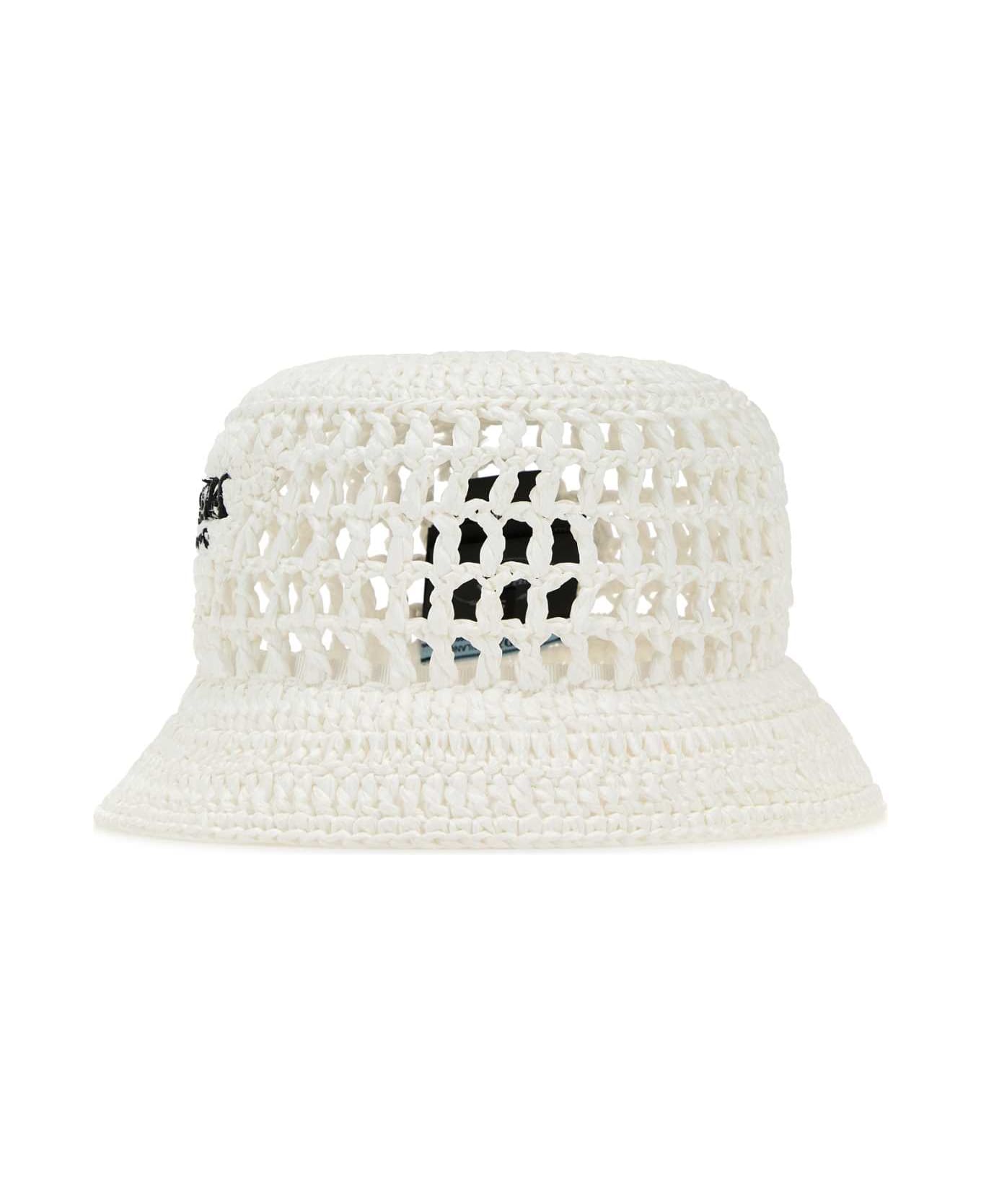 Prada White Raffia Bucket Hat - BIANCO