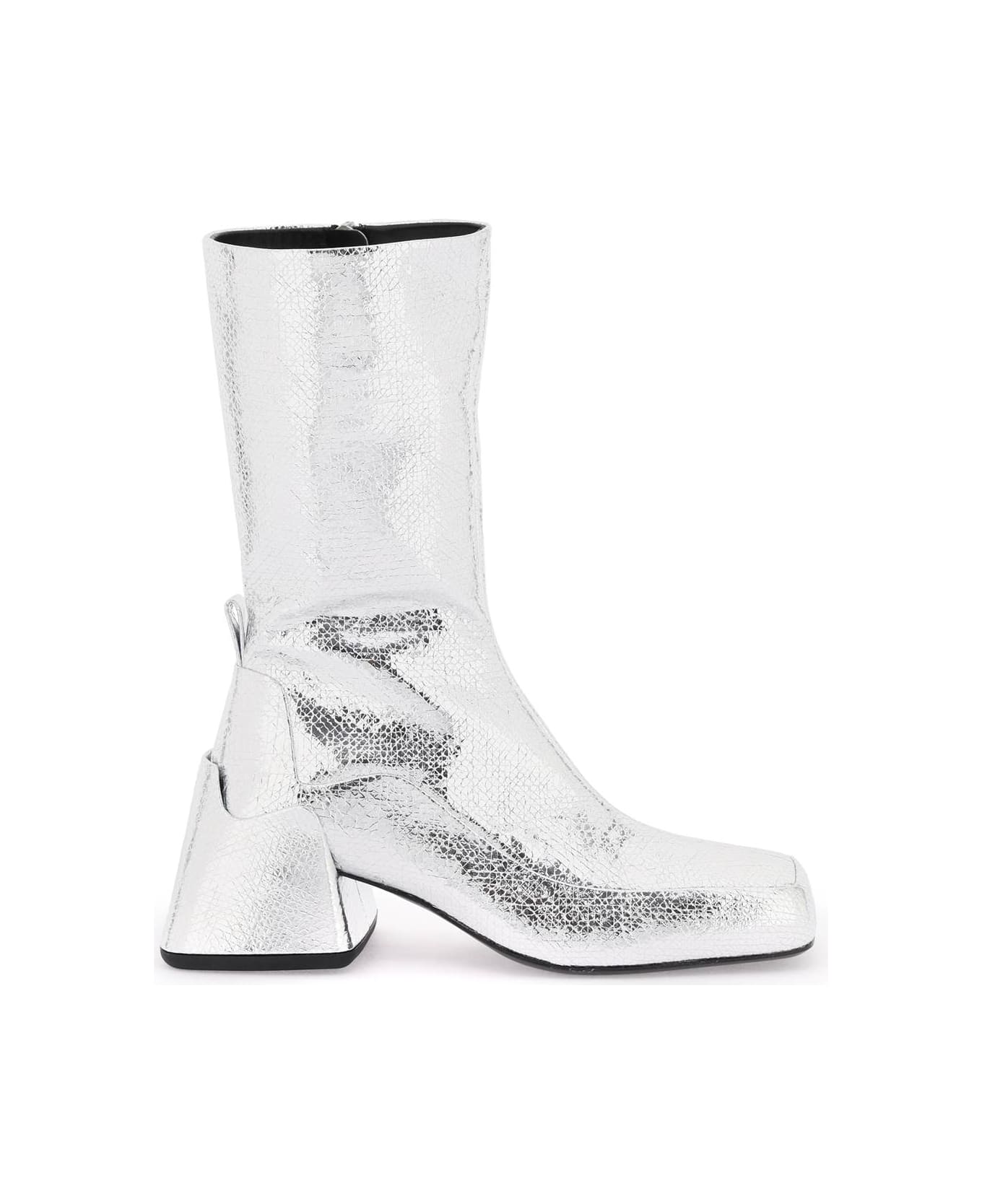 Jil Sander Cracked-effect Laminated Leather Boots - SILVER MOON (Silver)