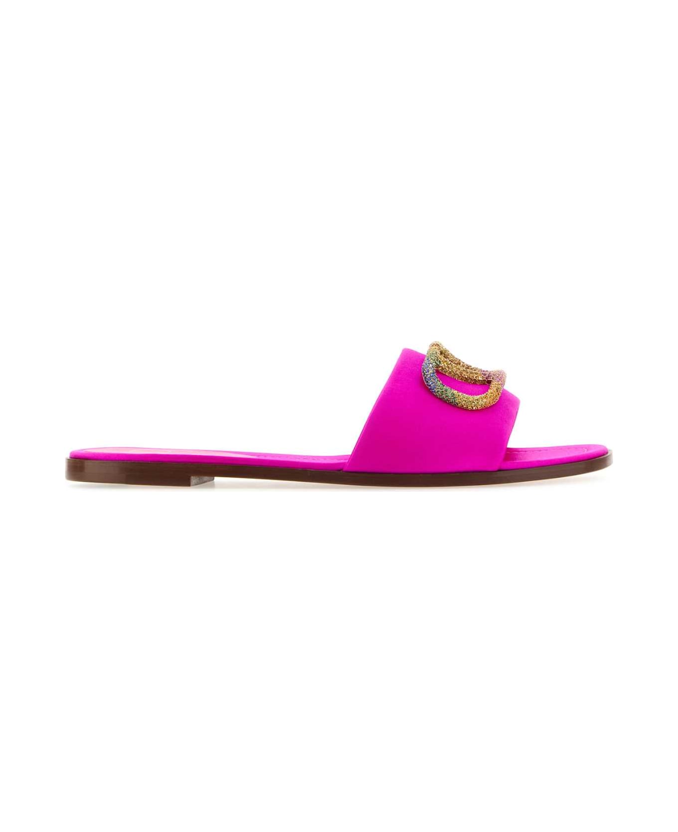 Valentino Garavani Fuchsia Satin Valentino Garavani Escape Slippers - PINKPPMULTICOLOR