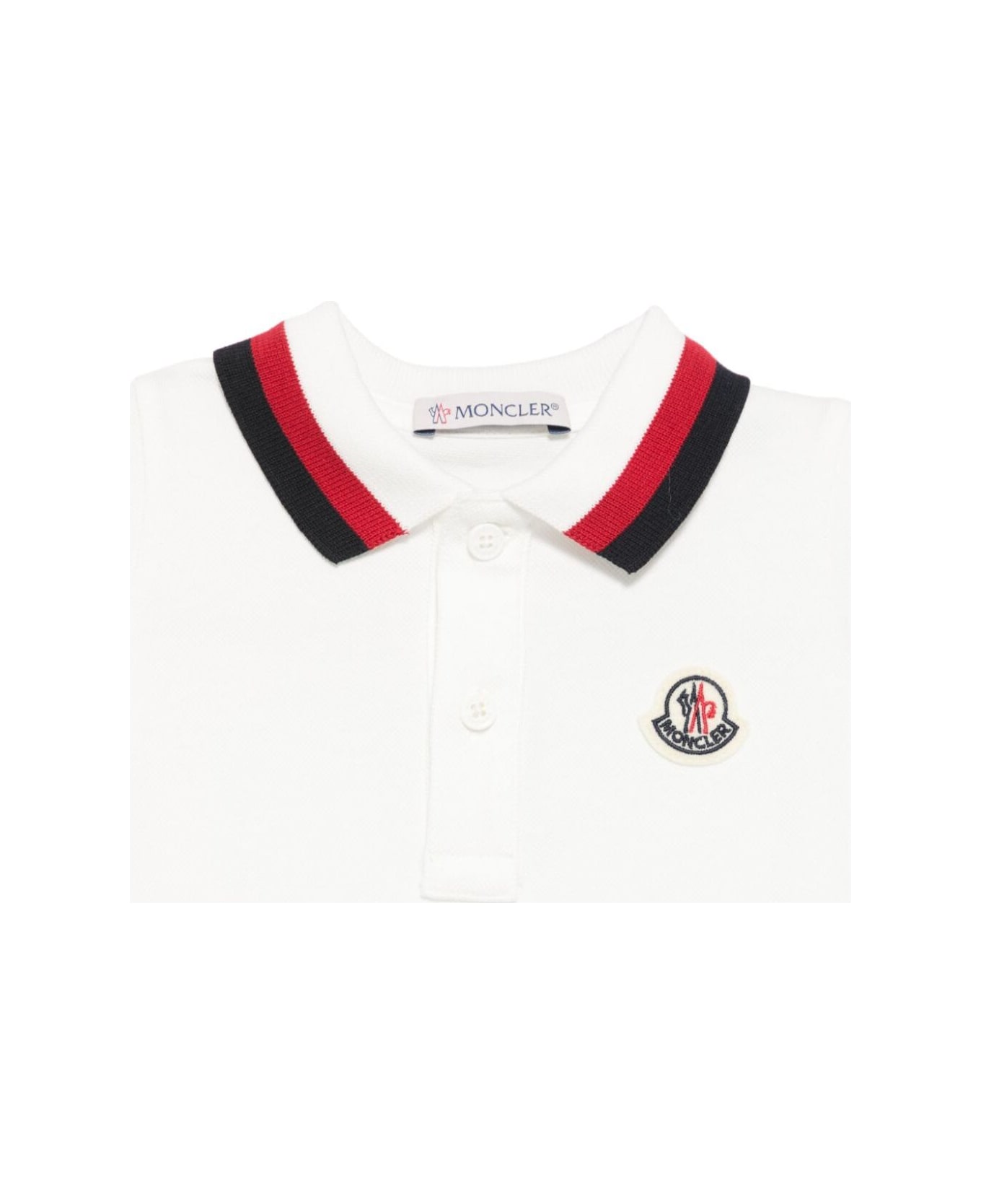 Moncler White Jumpsuit With Logo Patch On The Chest And Contrast Collar In Cotton Baby - White