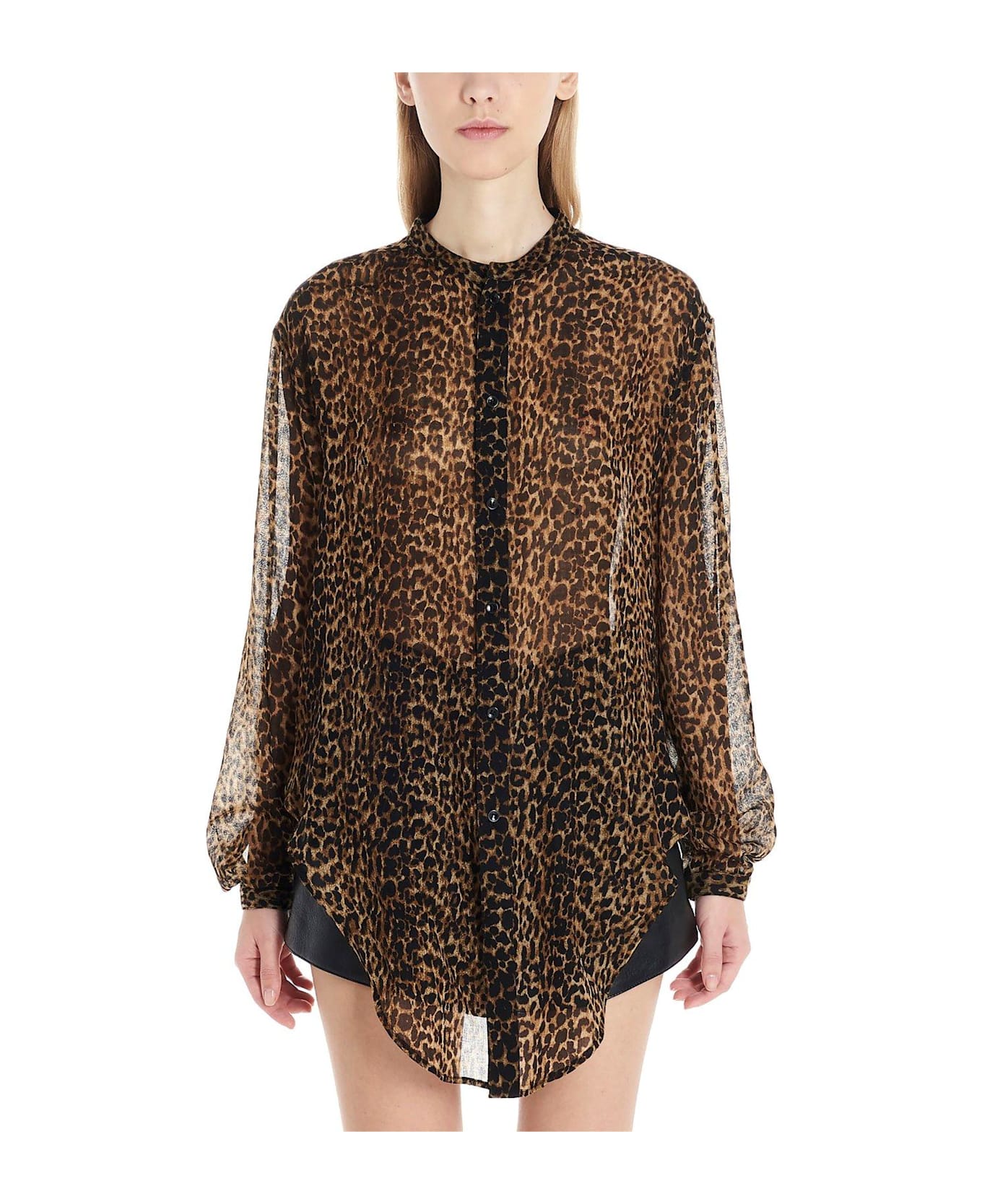 Saint Laurent Leopard Print Sheer Shirt - ANIMALIER