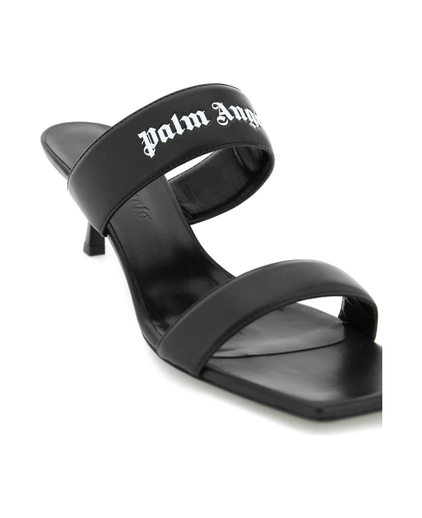 Palm Angels Leather Mules With Logo - BLACK WHITE (Black)