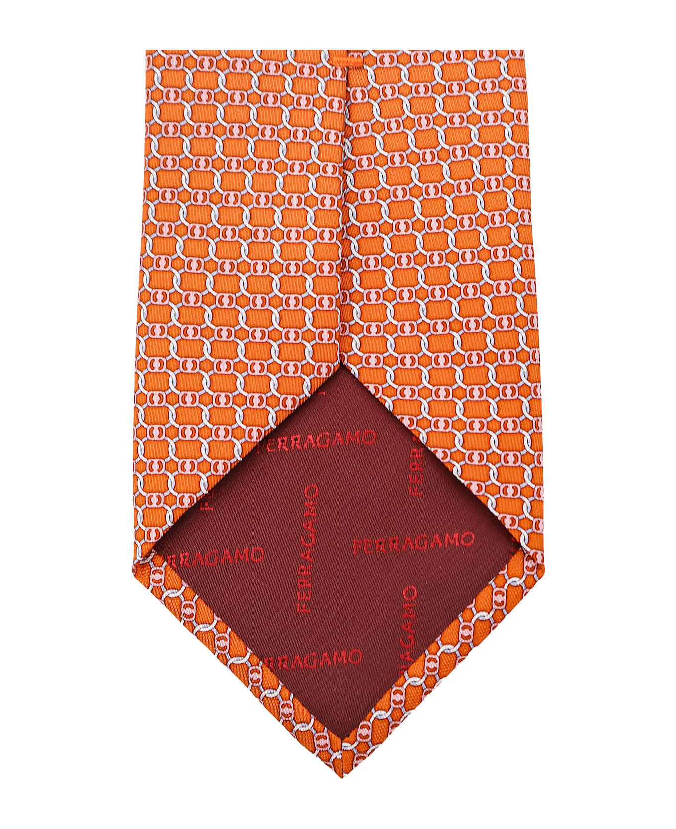Ferragamo Silk Tie With Aida Print - Orange